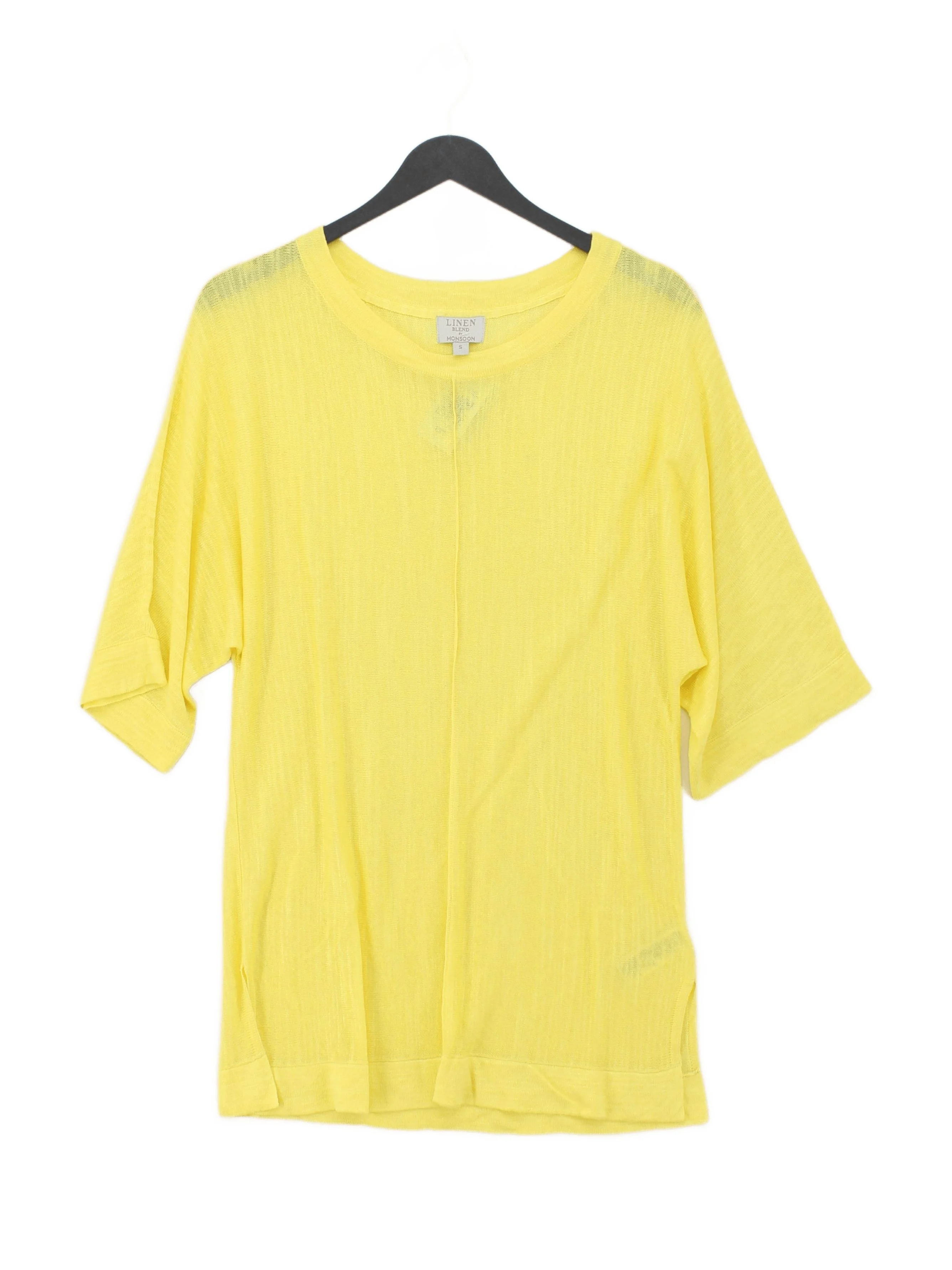 Monsoon Women's Top S Yellow Linen with Viscose 3/4 Sleeve Crew Neck Basic