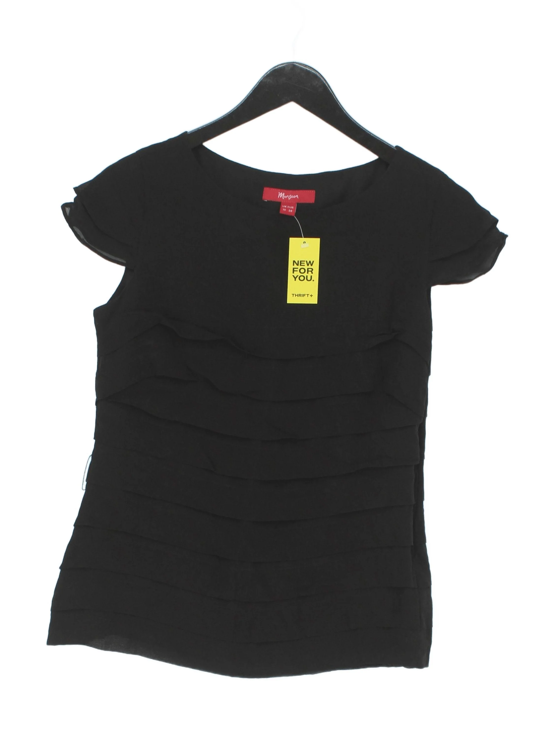 Monsoon Women's Top UK 10 Black Silk with Polyester Short Sleeve Crew Neck Basic