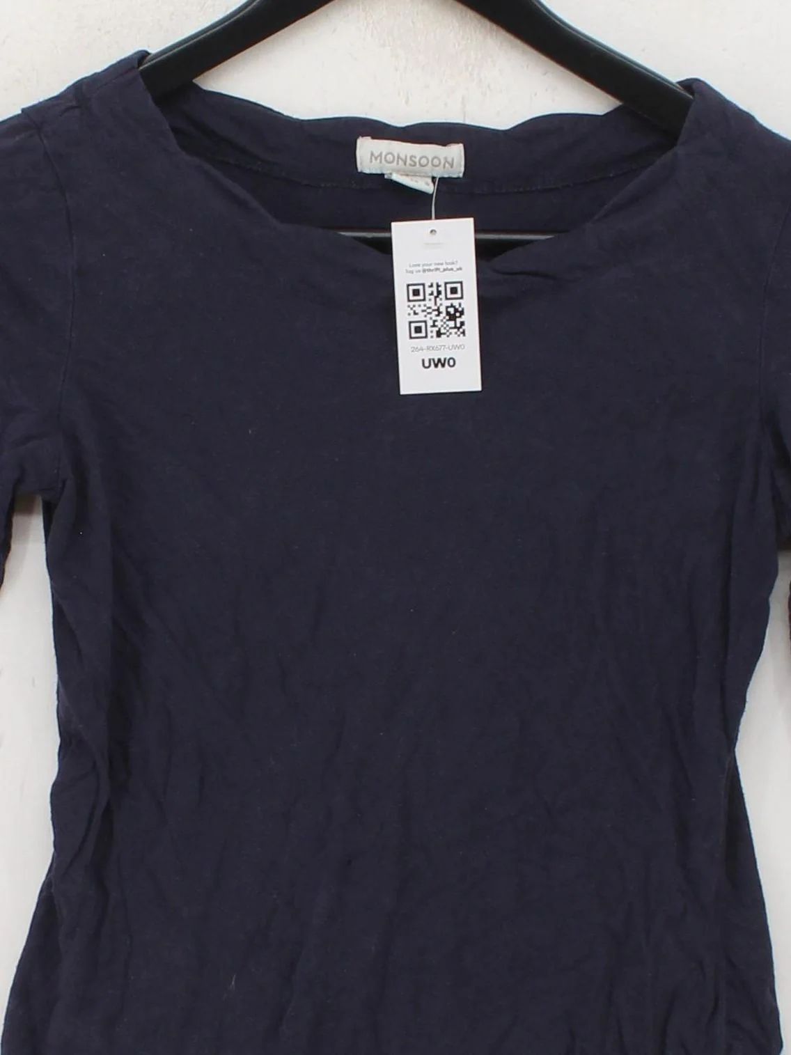 Monsoon Women's Top UK 10 Blue 100% Other 3/4 Sleeve Round Neck Jersey - Image 3