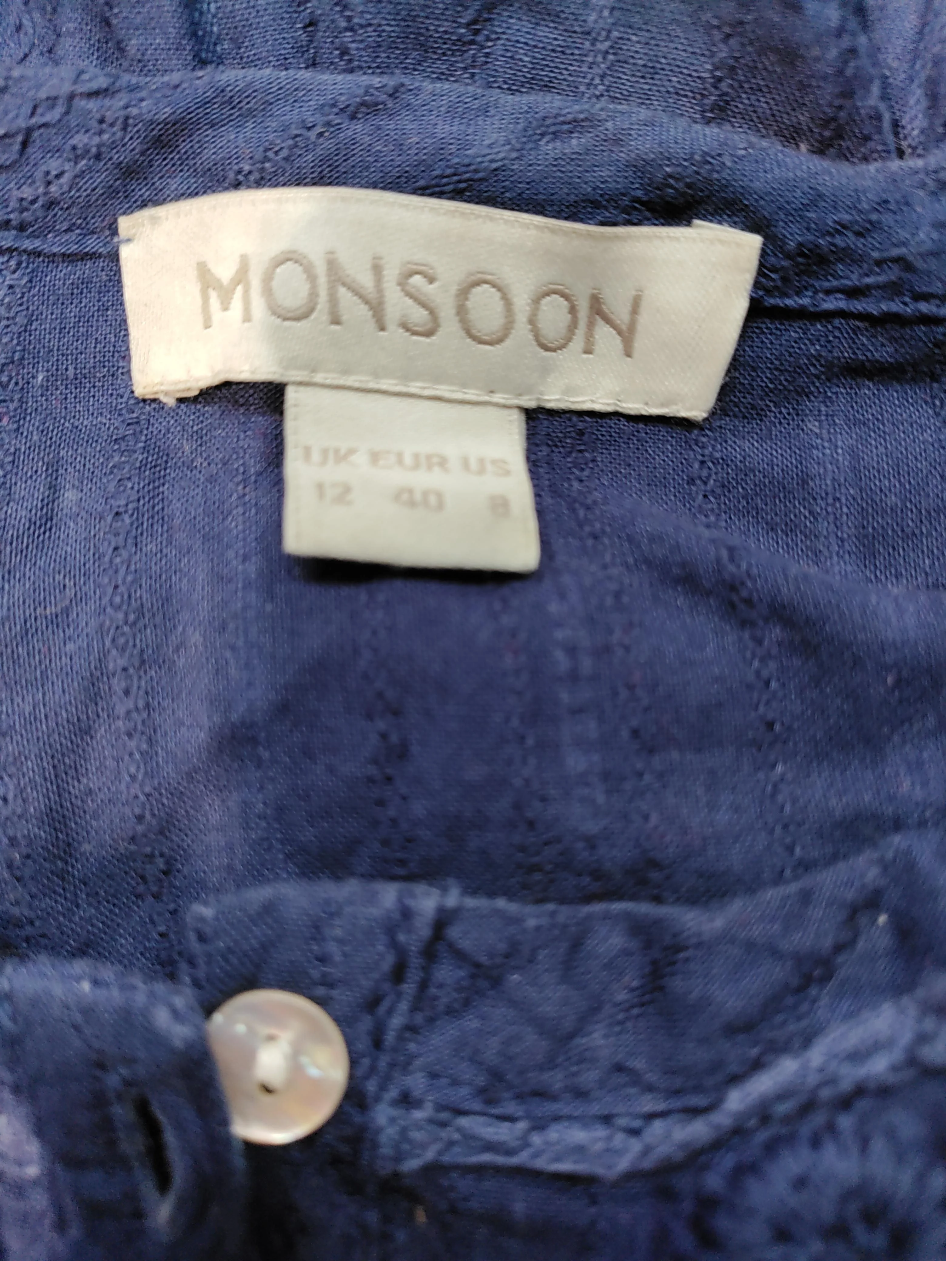 Monsoon Women's Top UK 12 Blue 100% Cotton Long Sleeve Round Neck Basic - Image 6