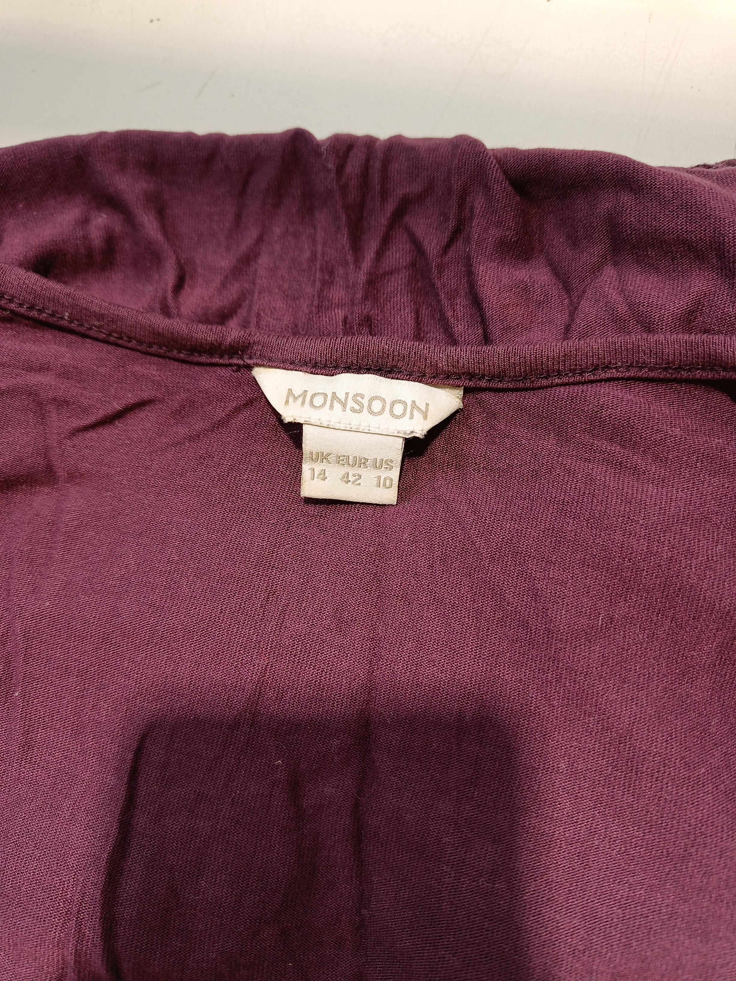 Monsoon Women's Top UK 14 Purple Viscose with Cotton 3/4 Sleeve Round Neck Basic - Image 6