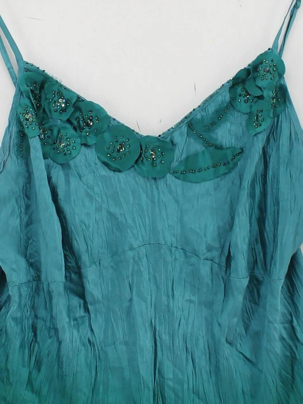 Monsoon Women's Top UK 18 Green 100% Silk Sleeveless V-Neck Basic - Image 3
