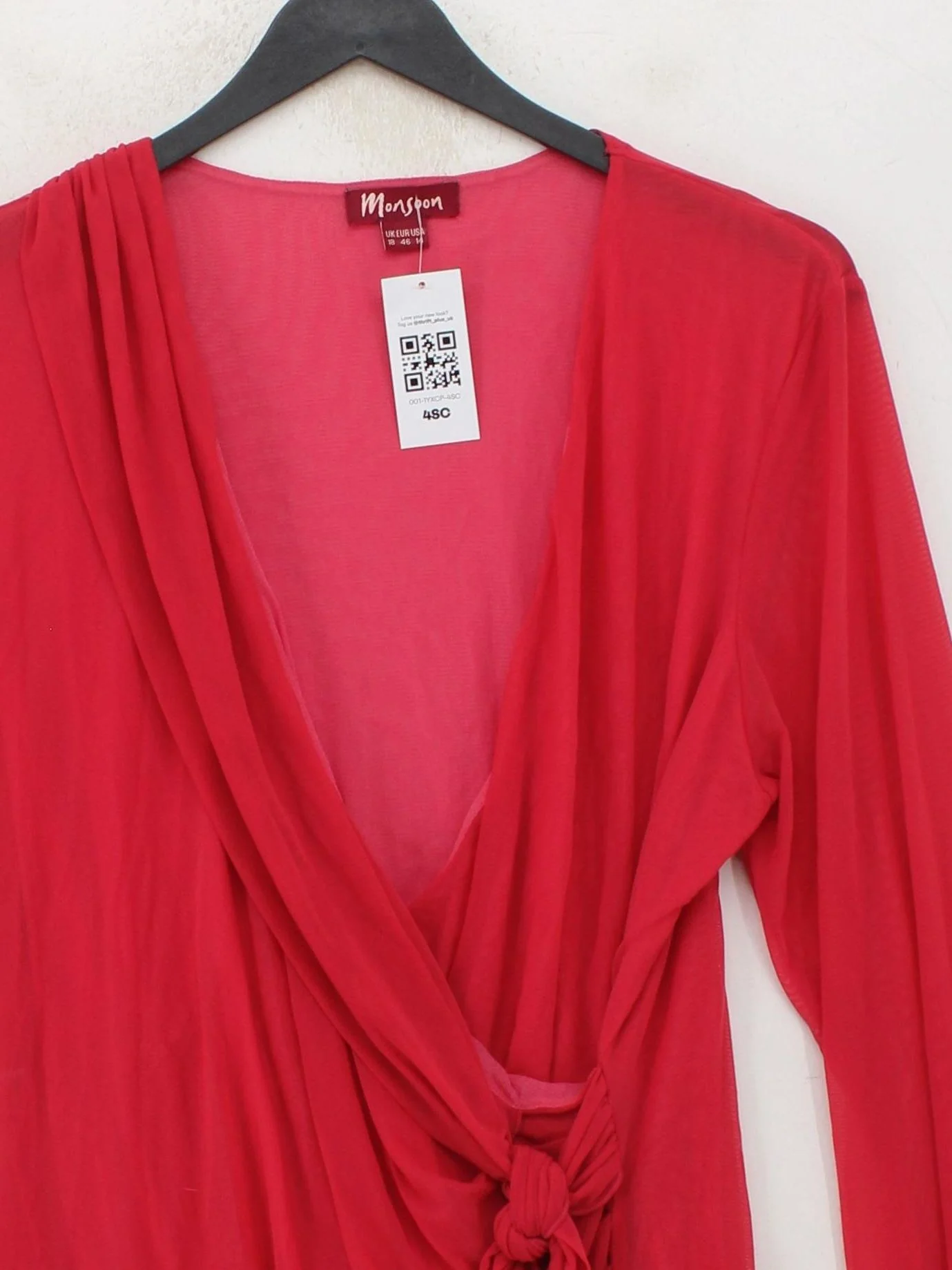 Monsoon Women's Top UK 18 Red 100% Other Long Sleeve V-Neck Basic - Image 3
