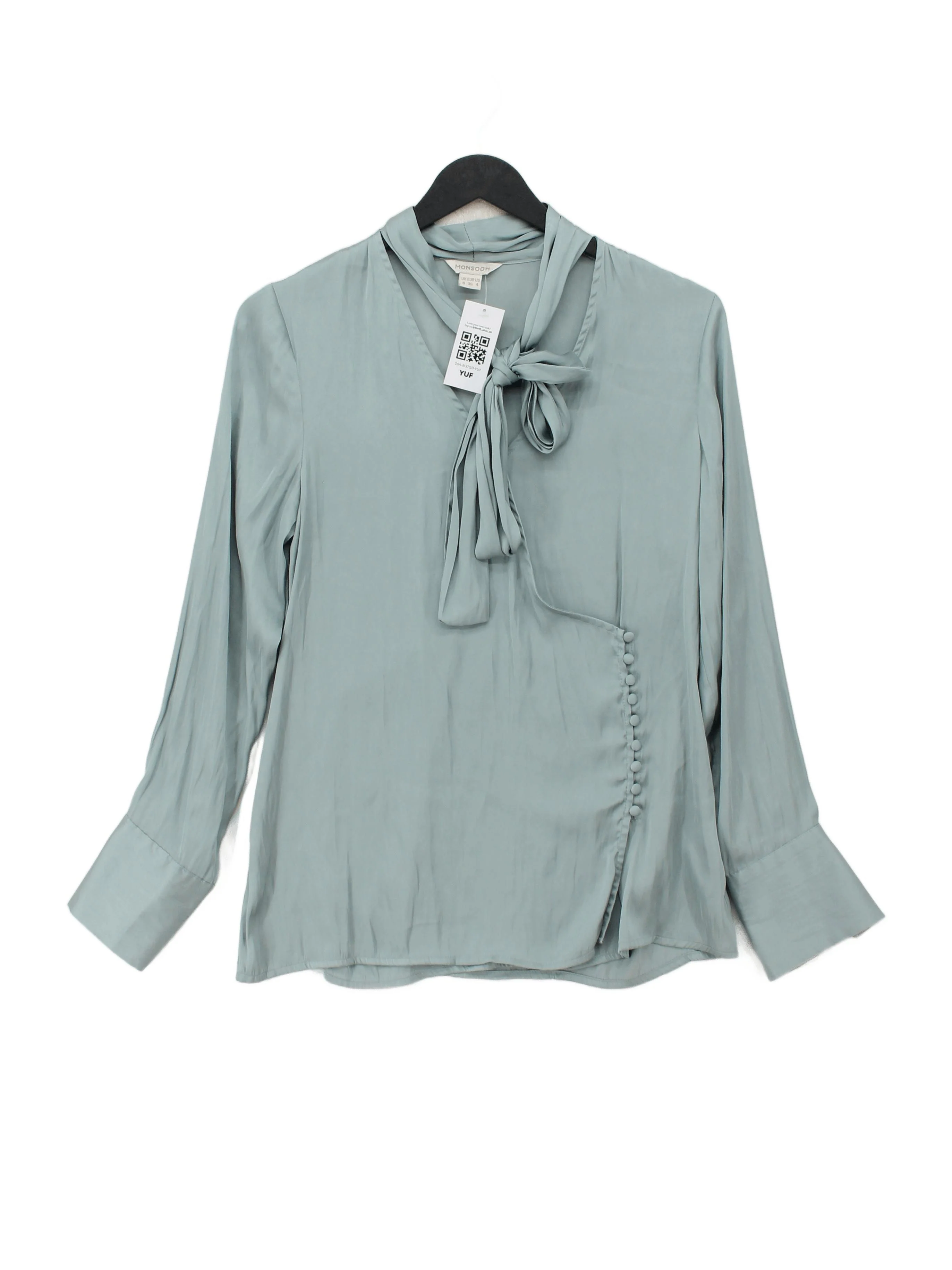 Monsoon Women's Top UK 8 Blue 100% Polyester Long Sleeve V-Neck Basic