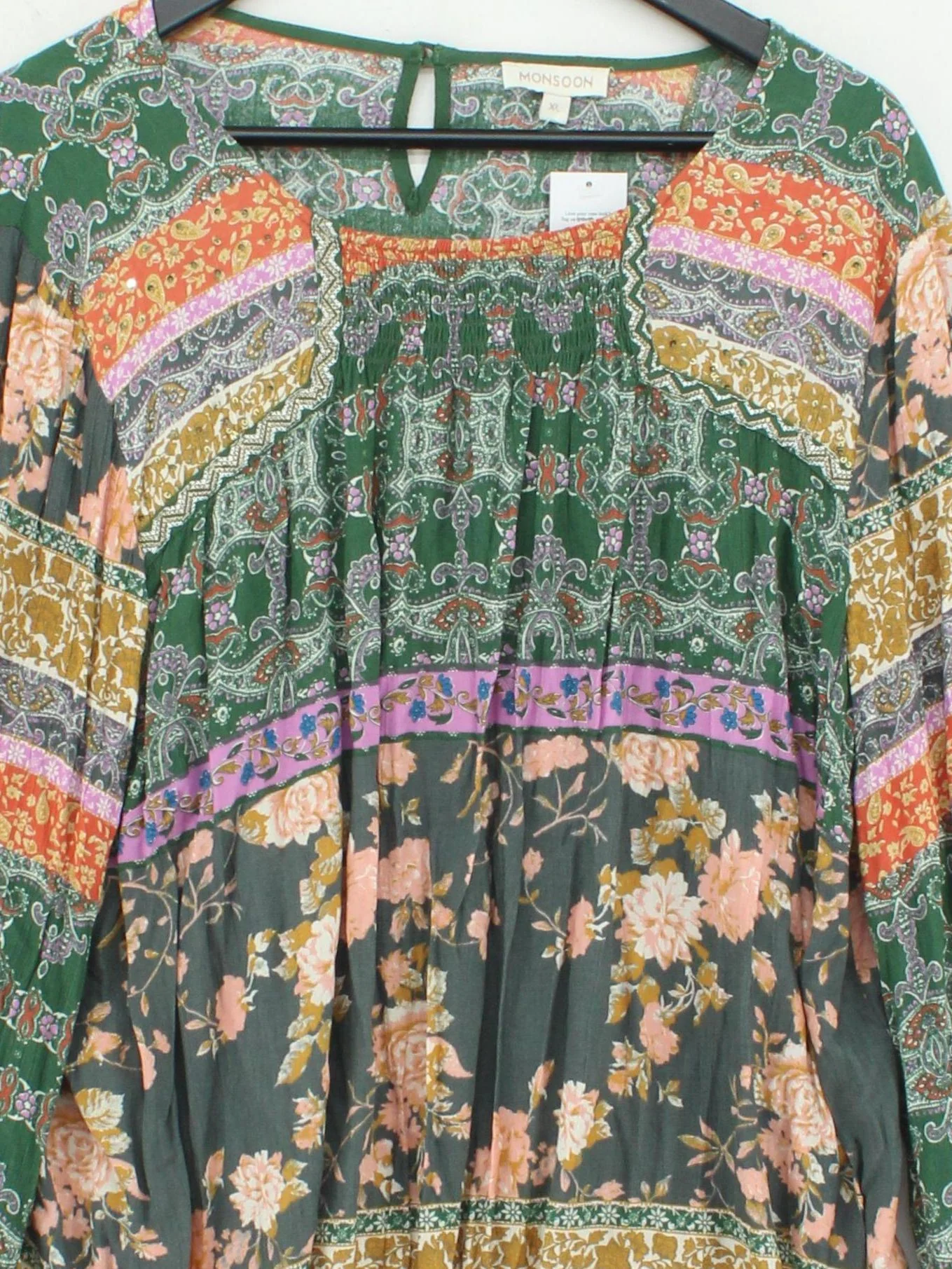 Monsoon Women's Top XL Multi Floral 100% Viscose Long Sleeve Round Neck Basic - Image 3