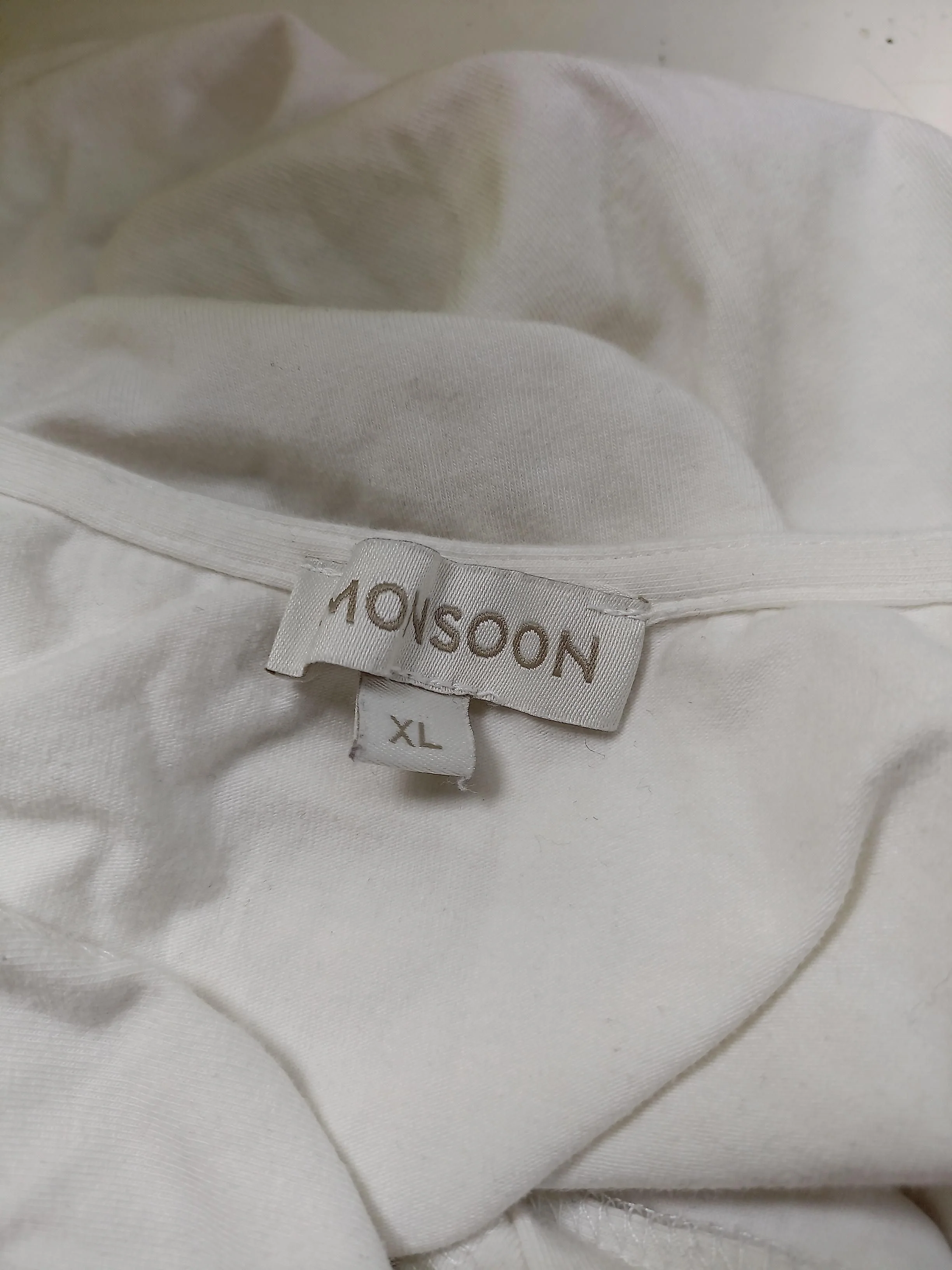Monsoon Women's Top XL White Cotton with Elastane Short Sleeve Collared Basic - Image 6