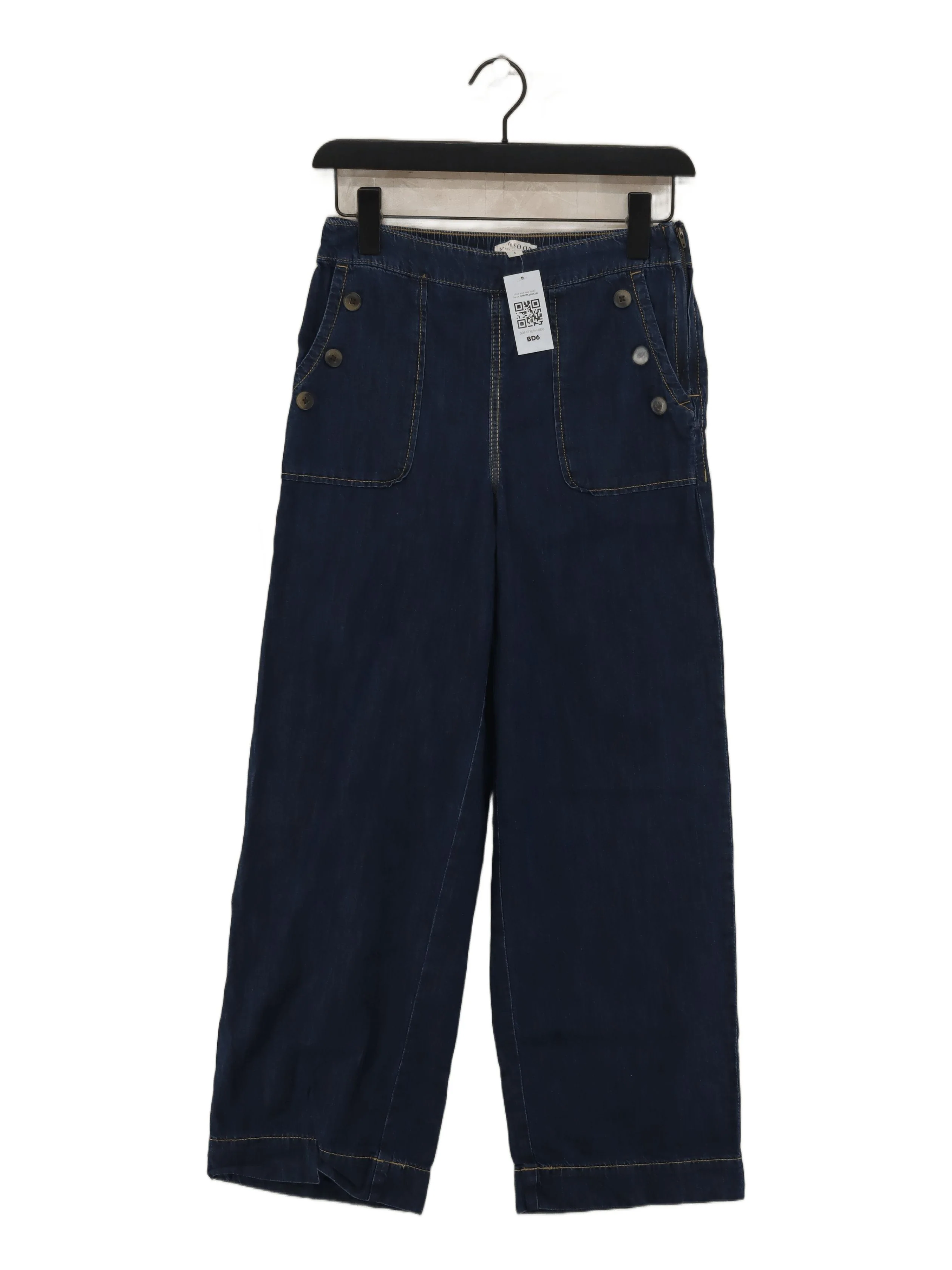 Monsoon Women's Trousers S Blue 100% Cotton Wide-Leg Cropped
