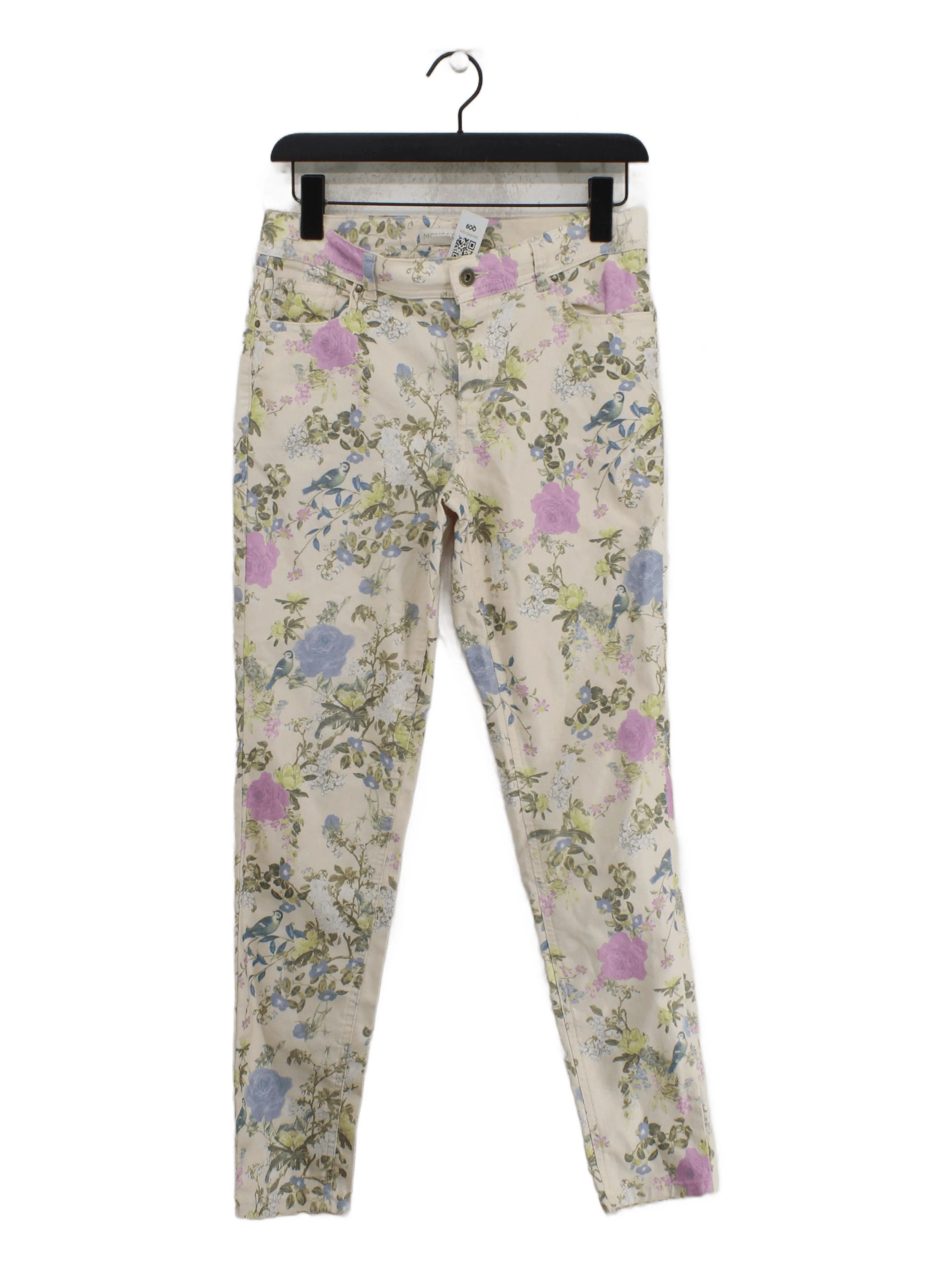 Monsoon Women's Trousers UK 12 Cream Cotton with Polyester, Elastane Chino