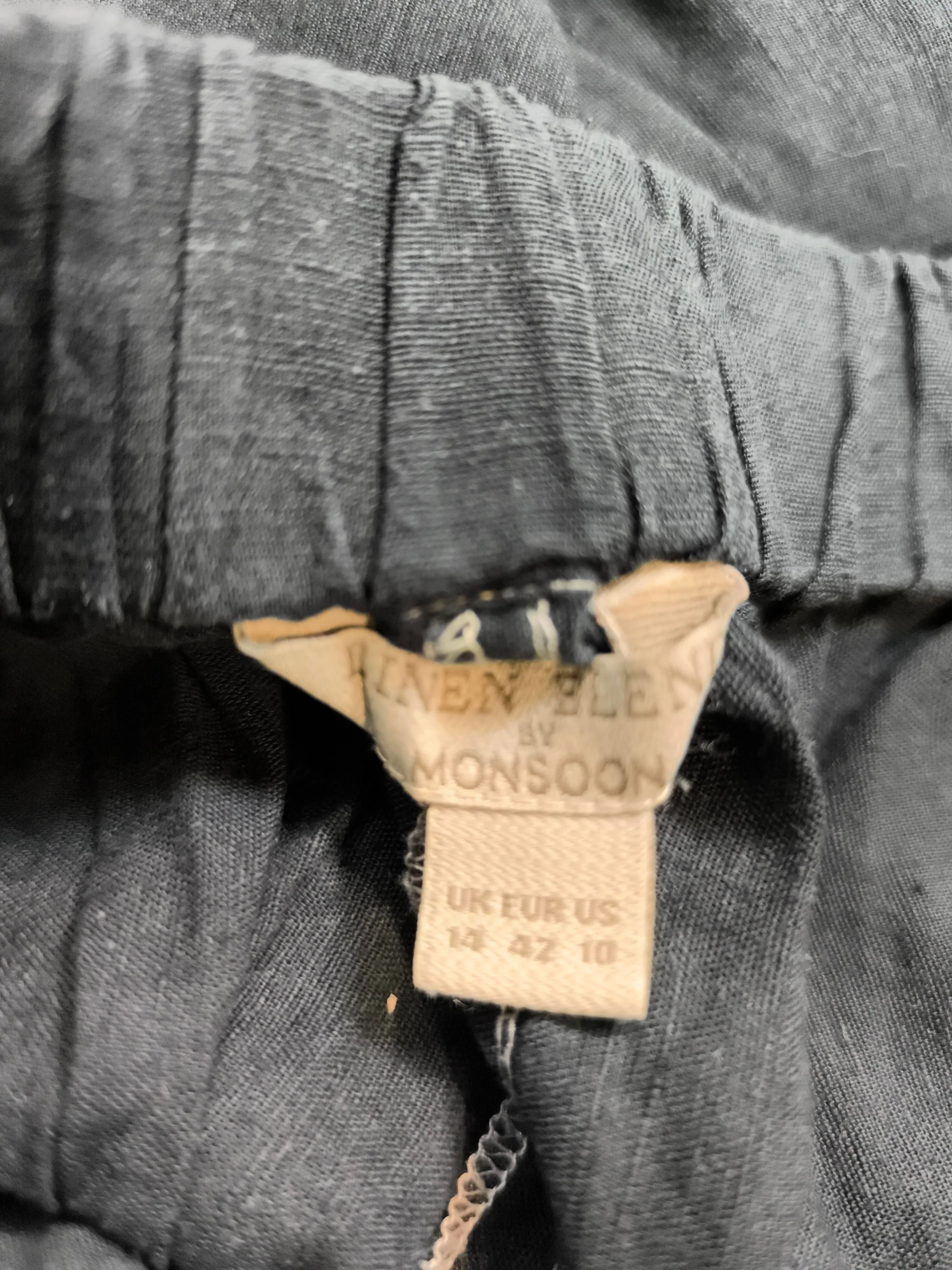 Monsoon Women's Trousers UK 14 Black Linen with Cotton Wide-Leg Capri - Image 6