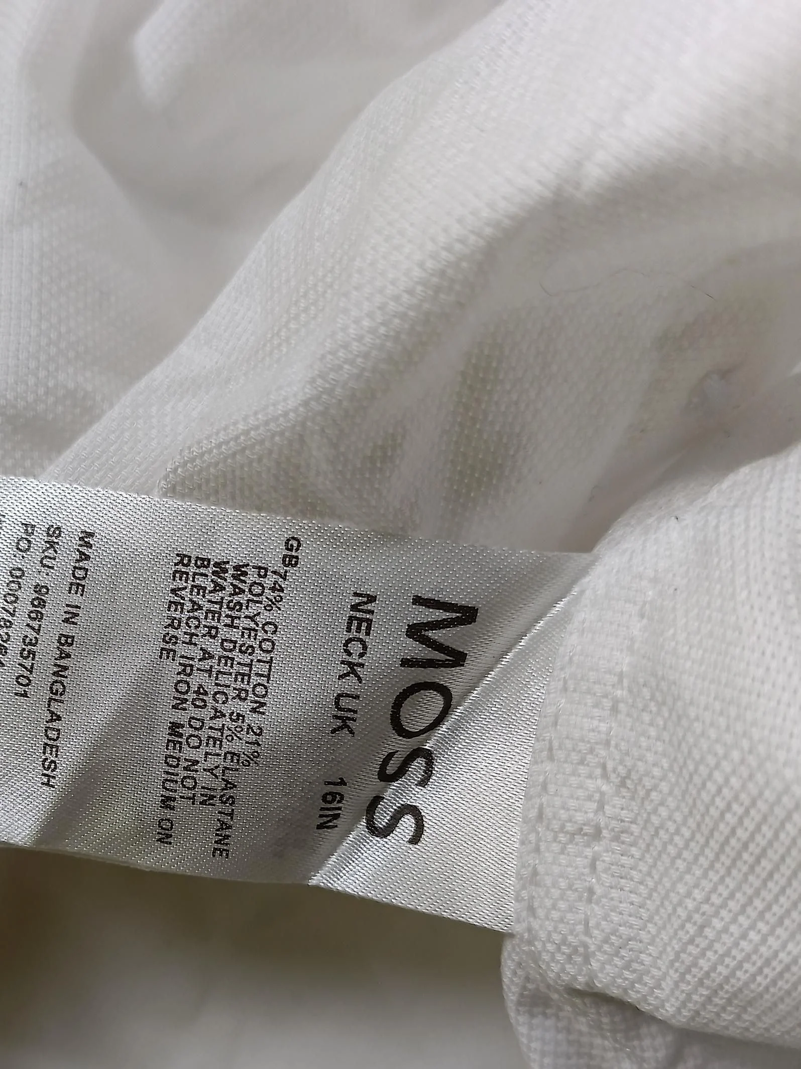 Moss Men's Shirt Chest: 16 in White Cotton with Polyester, Elastane Basic - Image 6