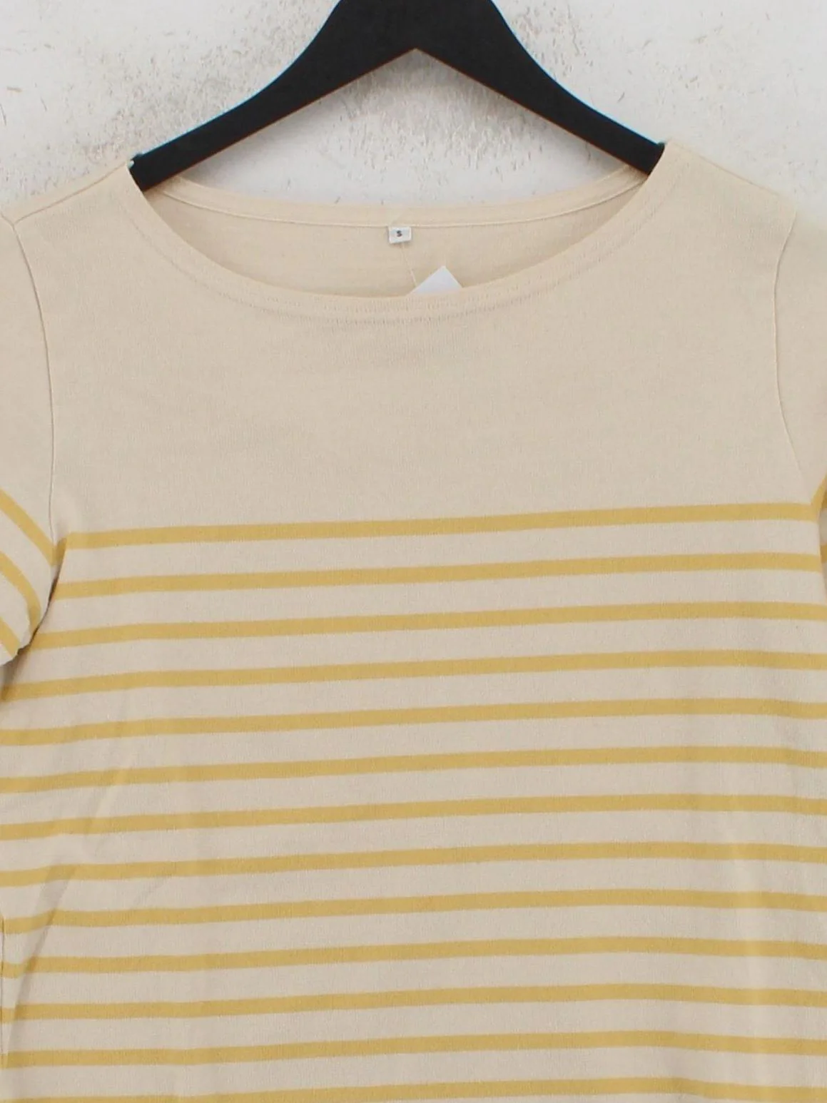 MUJI Women's T-Shirt S Cream Striped 100% Cotton Short Sleeve Round Neck Basic - Image 3