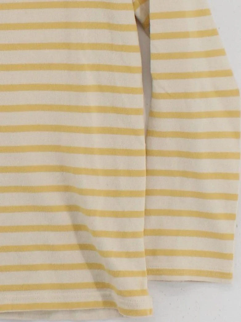 MUJI Women's T-Shirt S Cream Striped 100% Cotton Short Sleeve Round Neck Basic - Image 4