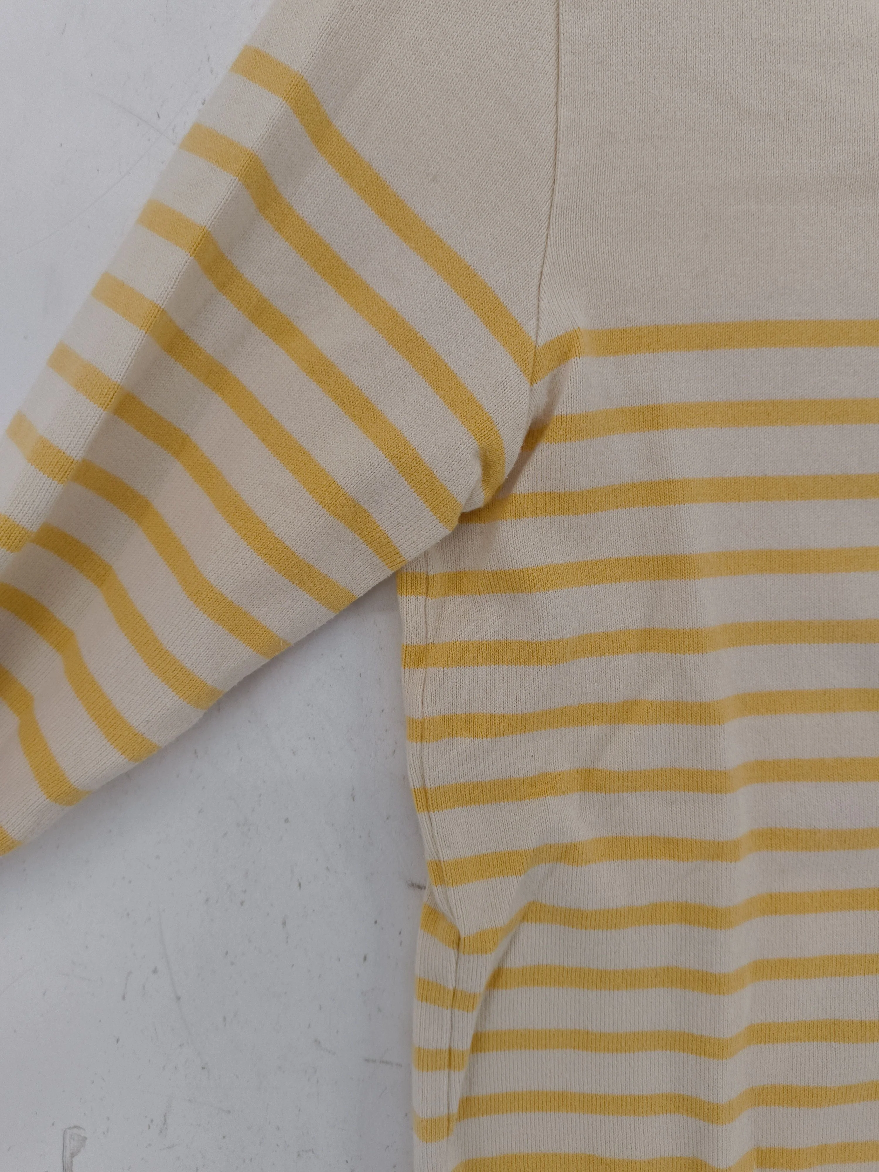 MUJI Women's T-Shirt S Cream Striped 100% Cotton Short Sleeve Round Neck Basic - Image 5