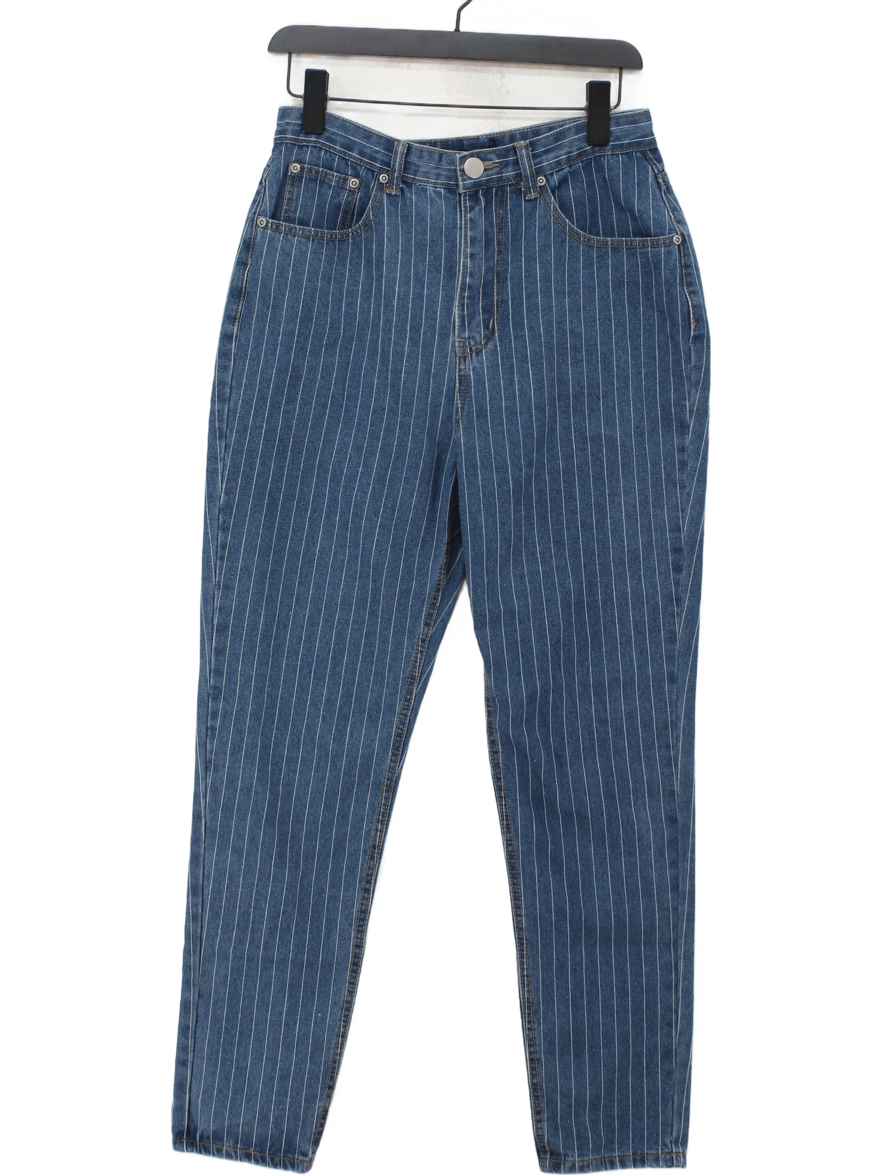 Nasty Gal Women's Jeans UK 10 Blue Striped Cotton with Polyester Mom