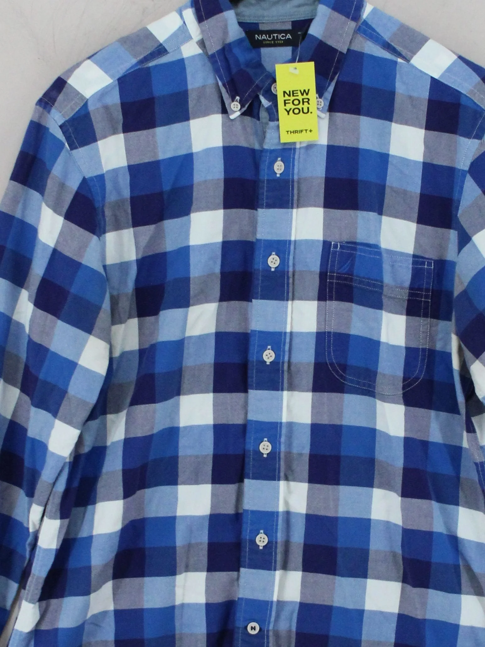 Nautica Men's Shirt M Blue Checkered 100% Cotton Basic - Image 3