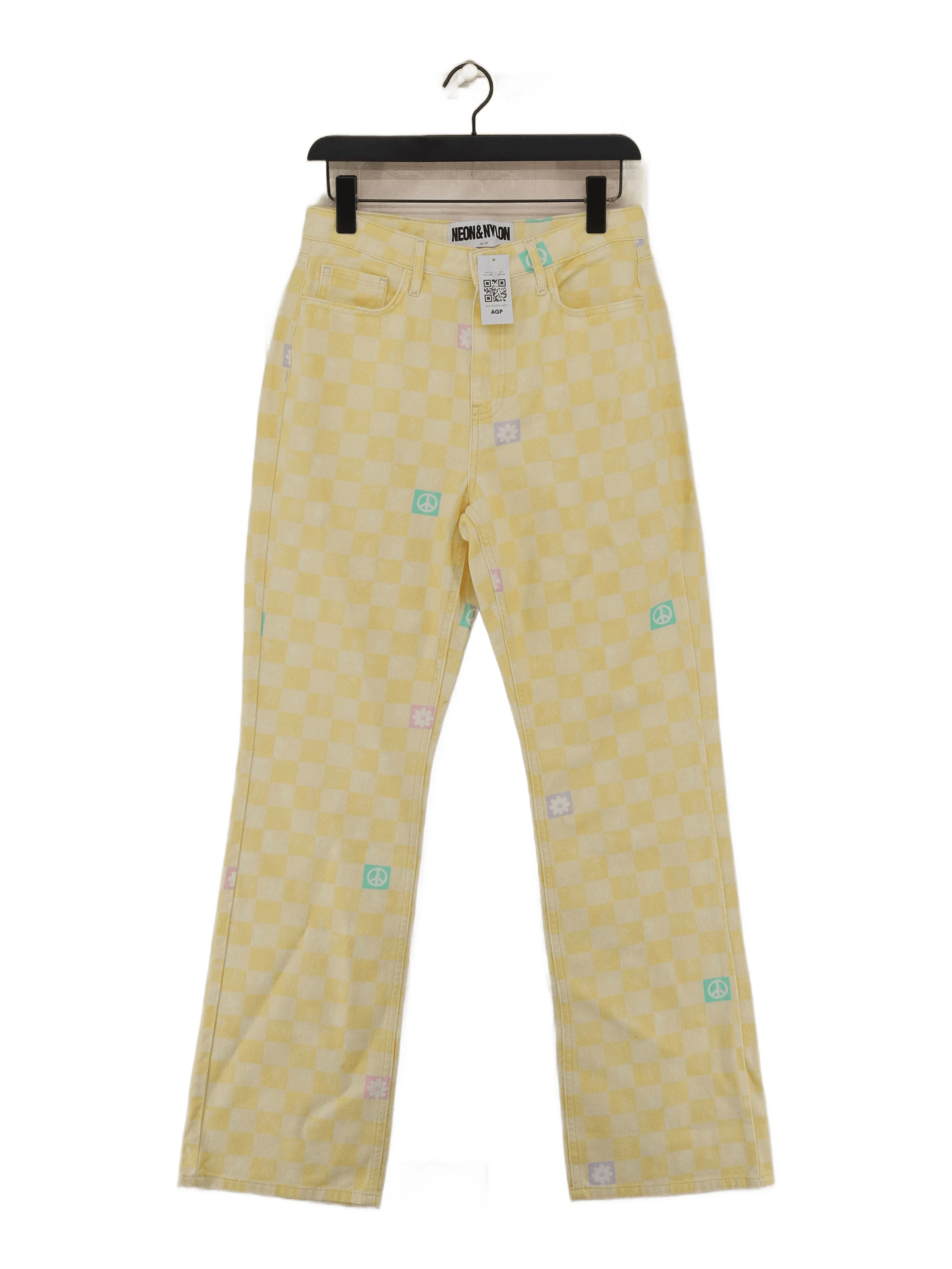 Neon & Nylon Women's Jeans W 30 in Yellow Checkered 100% Cotton Straight