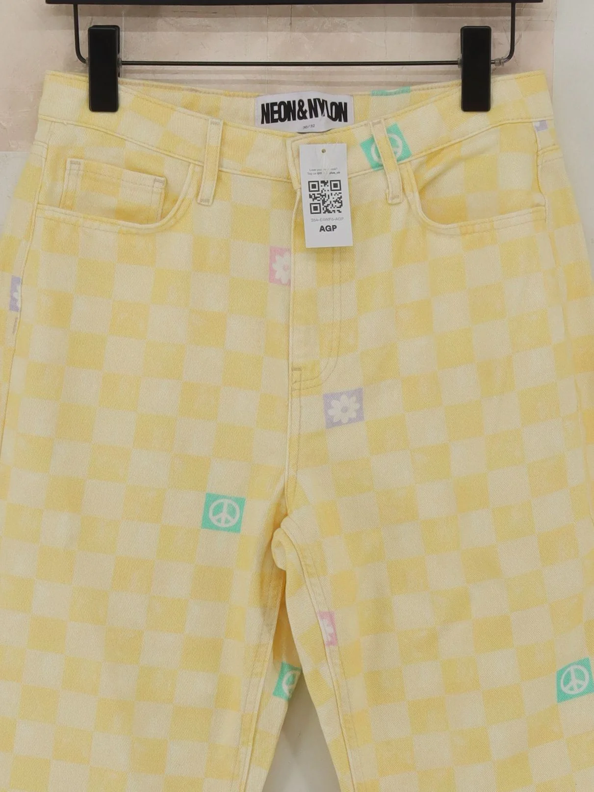 Neon & Nylon Women's Jeans W 30 in Yellow Checkered 100% Cotton Straight - Image 3