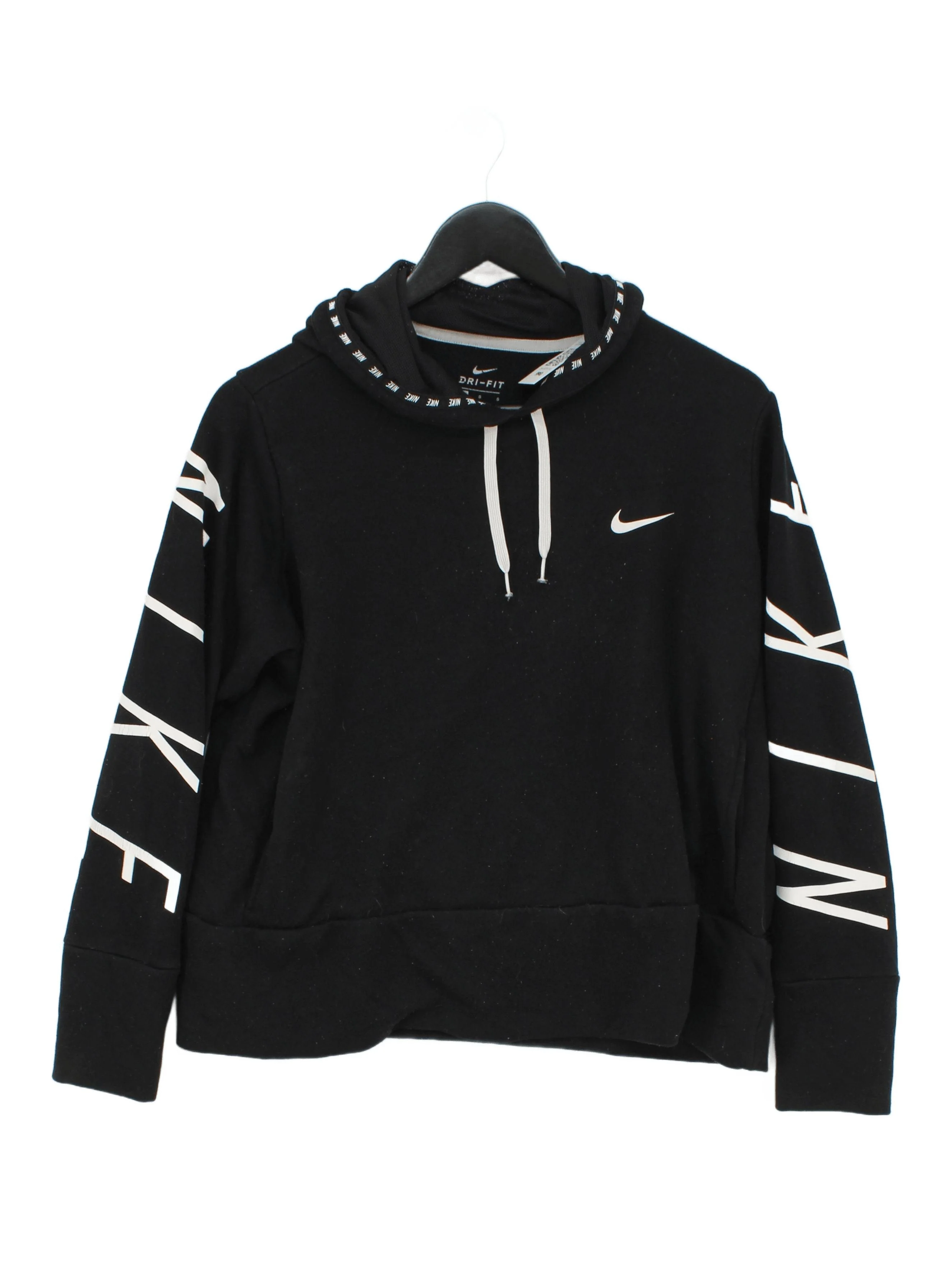 Nike Women's Hoodie L Black Graphic Polyester with Viscose Pullover