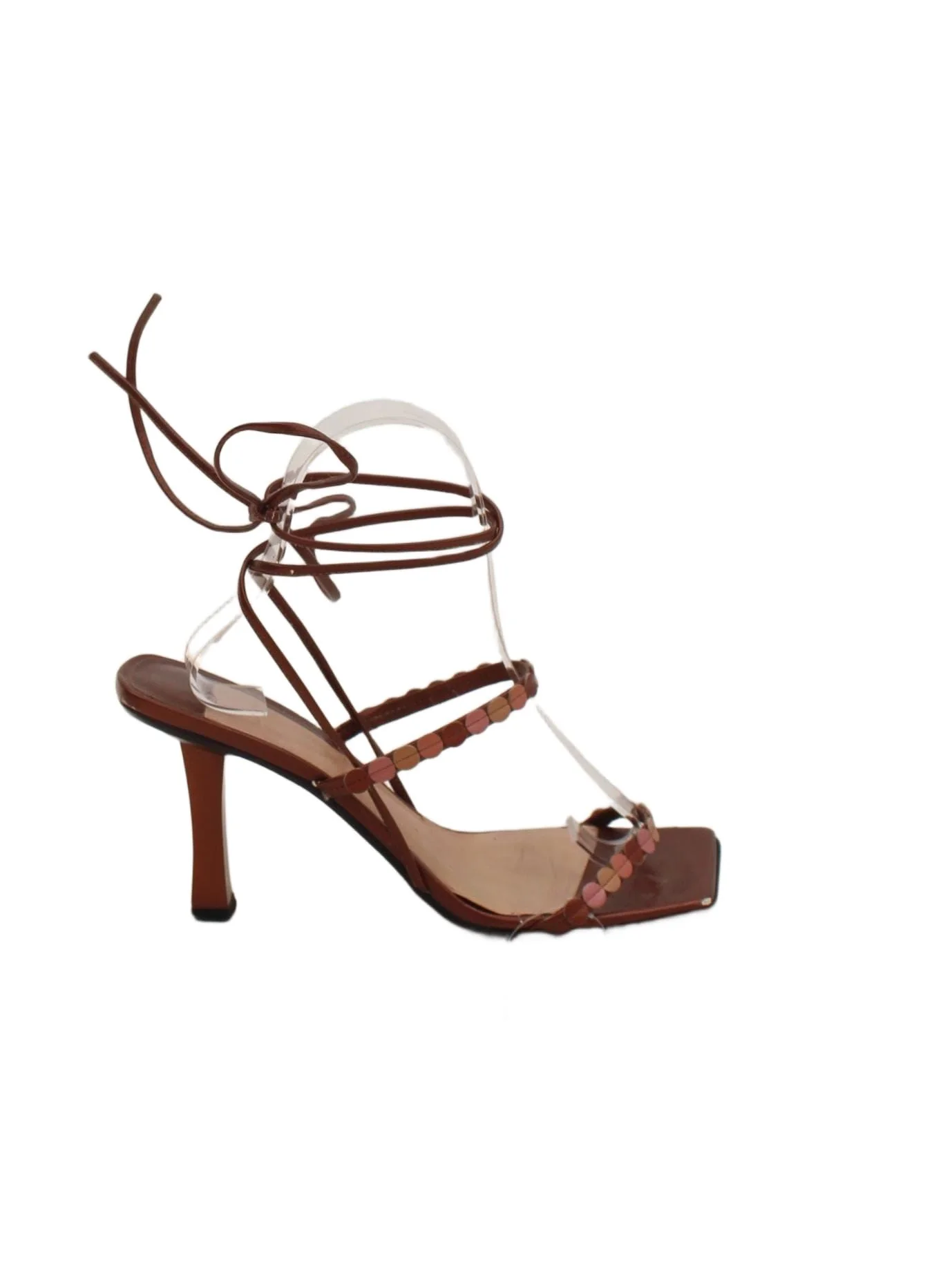 Nine West Women's Heels UK 4.5 Brown Faux Leather with Leather Strappy