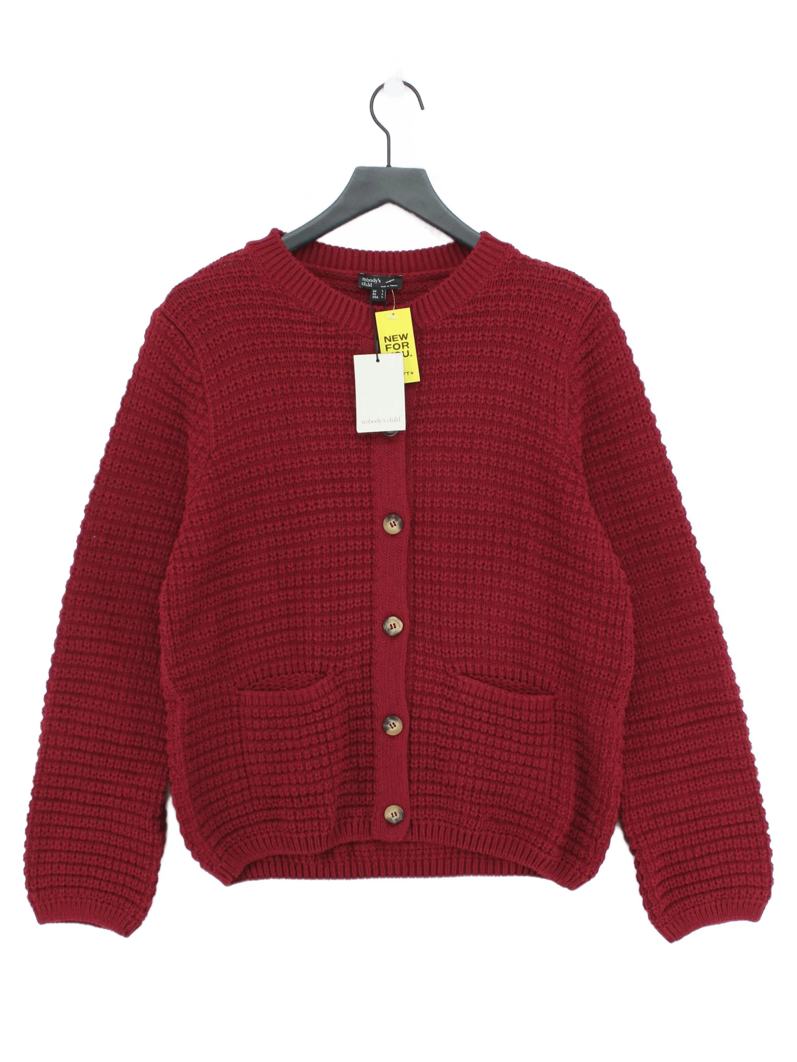 Nobody's Child Women's Cardigan L Red Polyester with Cotton Round Neck Cardigan
