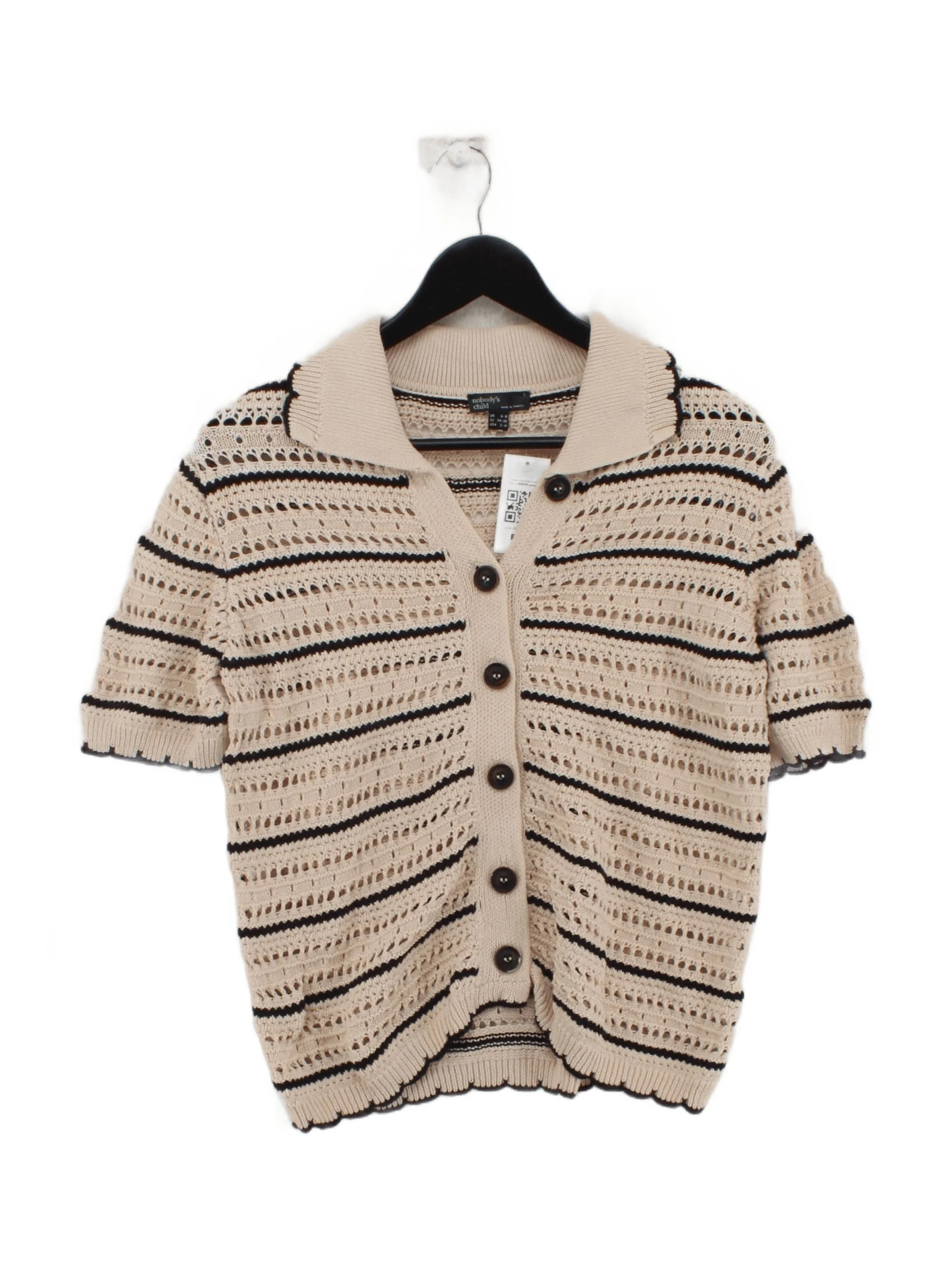 Nobody's Child Women's Cardigan UK 6 Cream Striped 100% Cotton Collared Cardigan