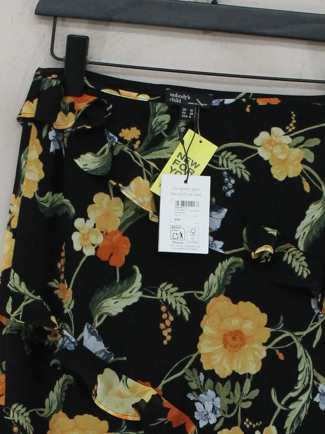 Nobody's Child Women's Midi Skirt UK 10 Black Floral 100% Polyester Midi Wrap - Image 3