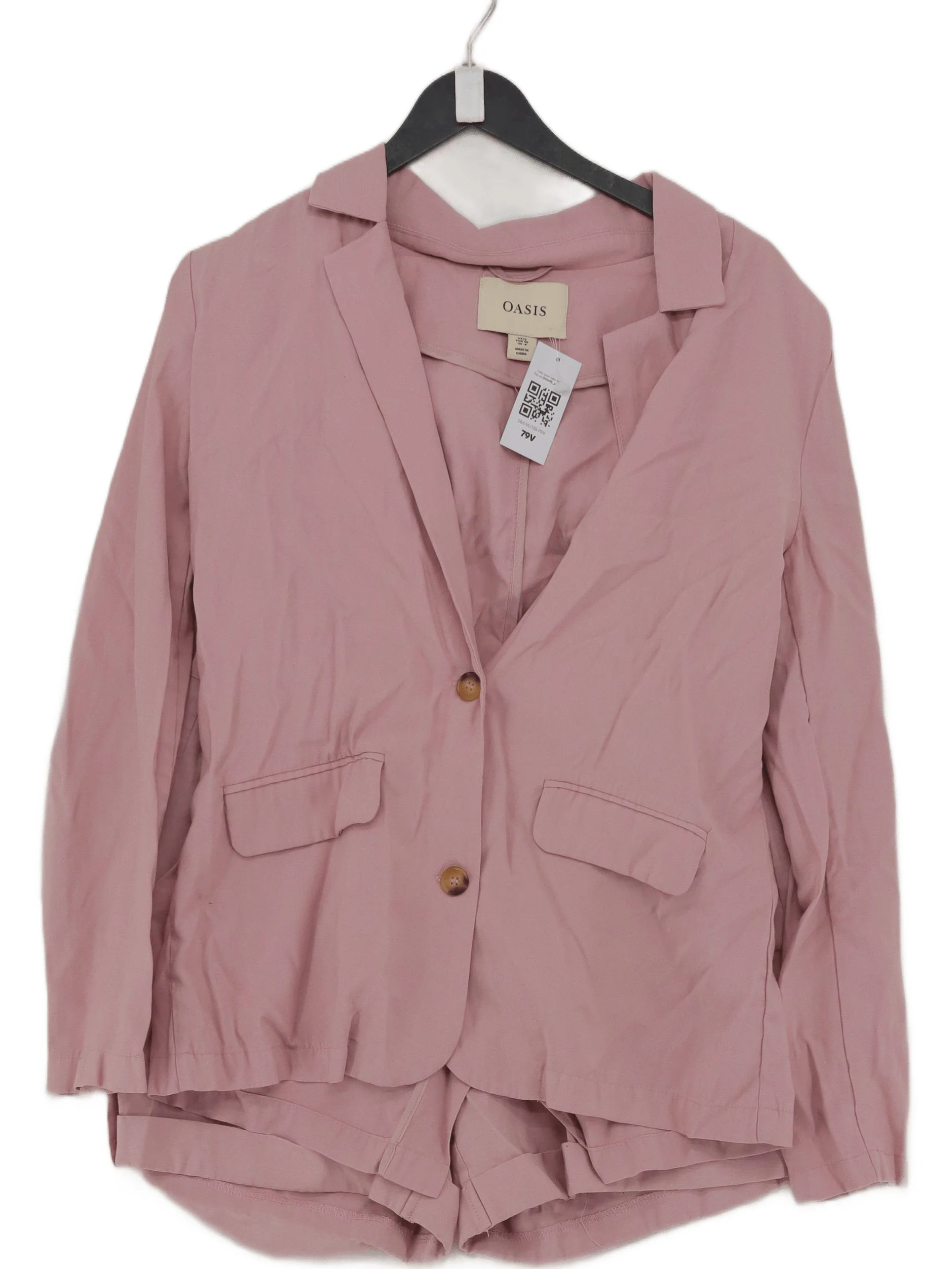 Oasis Women's Two Piece Suit UK 12 Pink Viscose with Polyester Shorts Suit