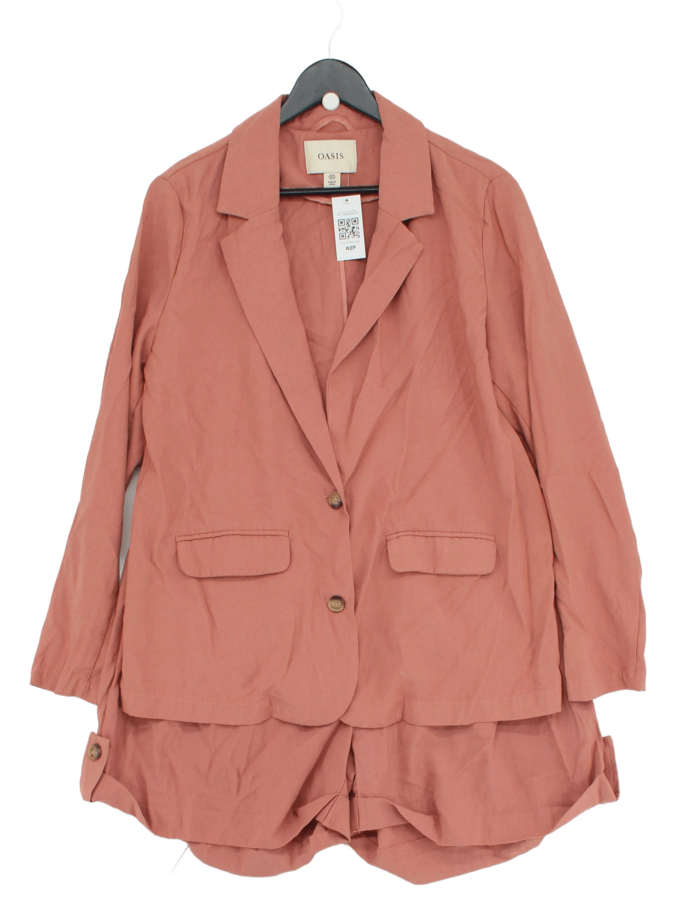 Oasis Women's Two Piece Suit UK 18 Pink Viscose with Polyester Shorts Suit