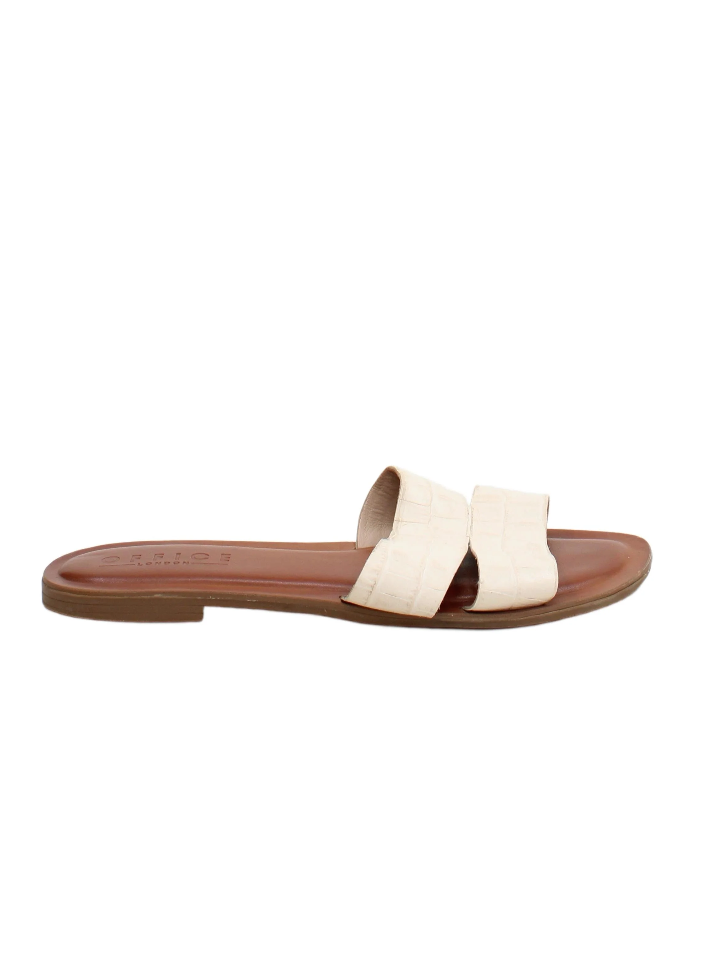 Office Women's Sandals UK 6 Cream Animal Print Faux Leather with Leather Slider