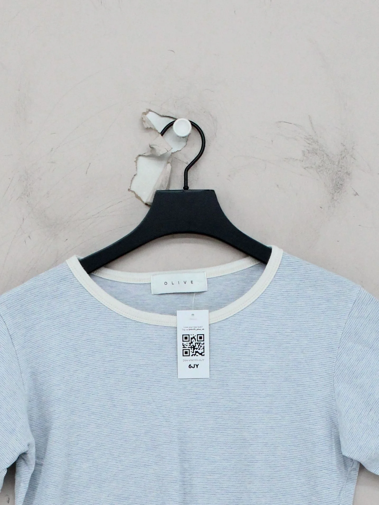Olive Women's T-Shirt S Blue Cotton with Elastane Short Sleeve Round Neck Basic - Image 3