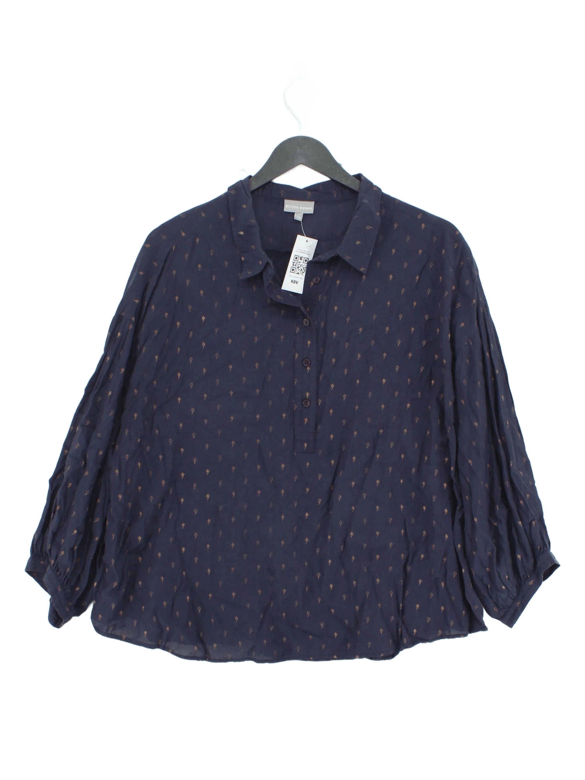 Oliver Bonas Women's Shirt UK 14 Blue 100% Other Long Sleeve Collared Basic