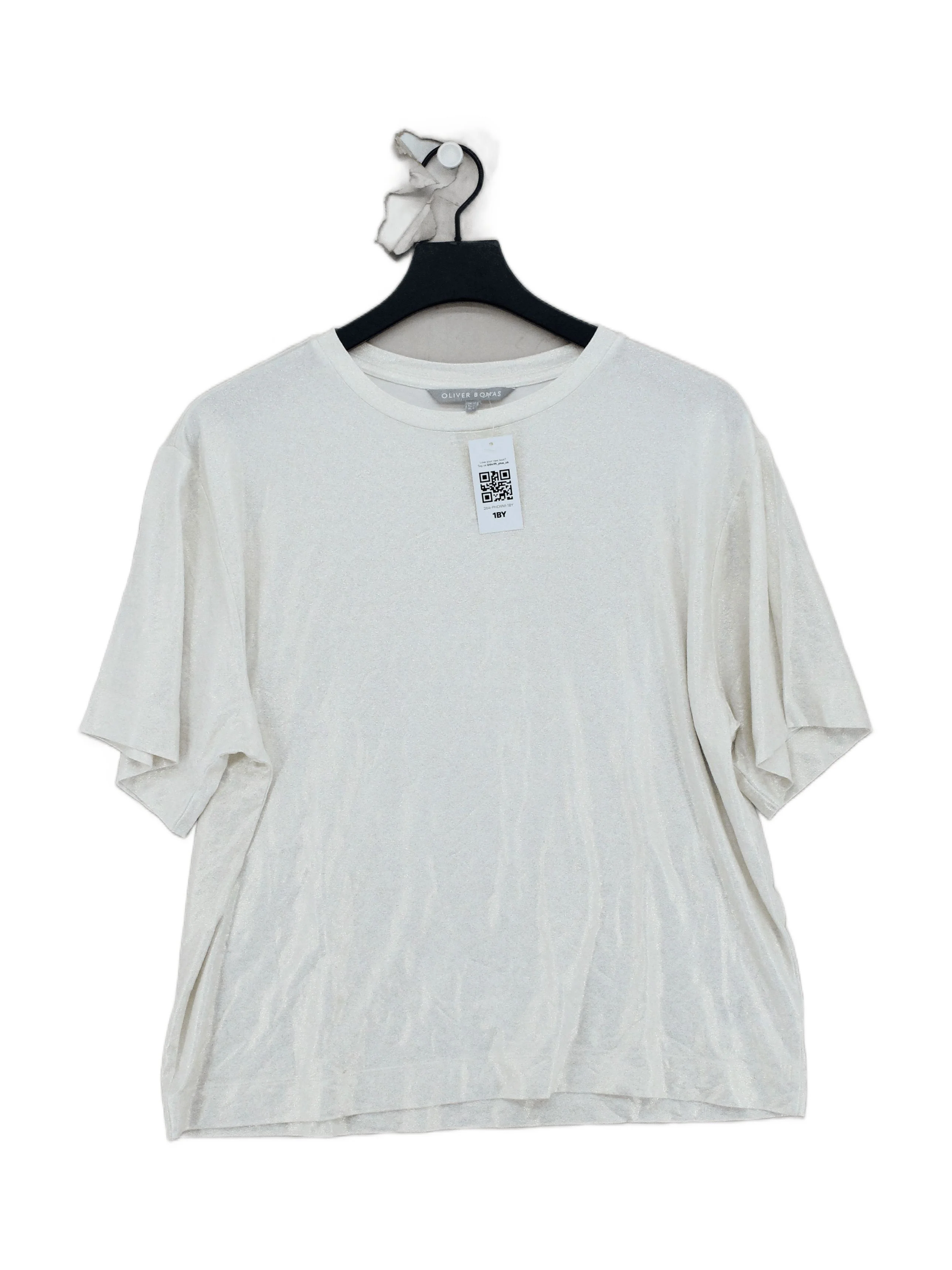 Oliver Bonas Women's T-Shirt UK 12 Cream Viscose with Elastane Basic