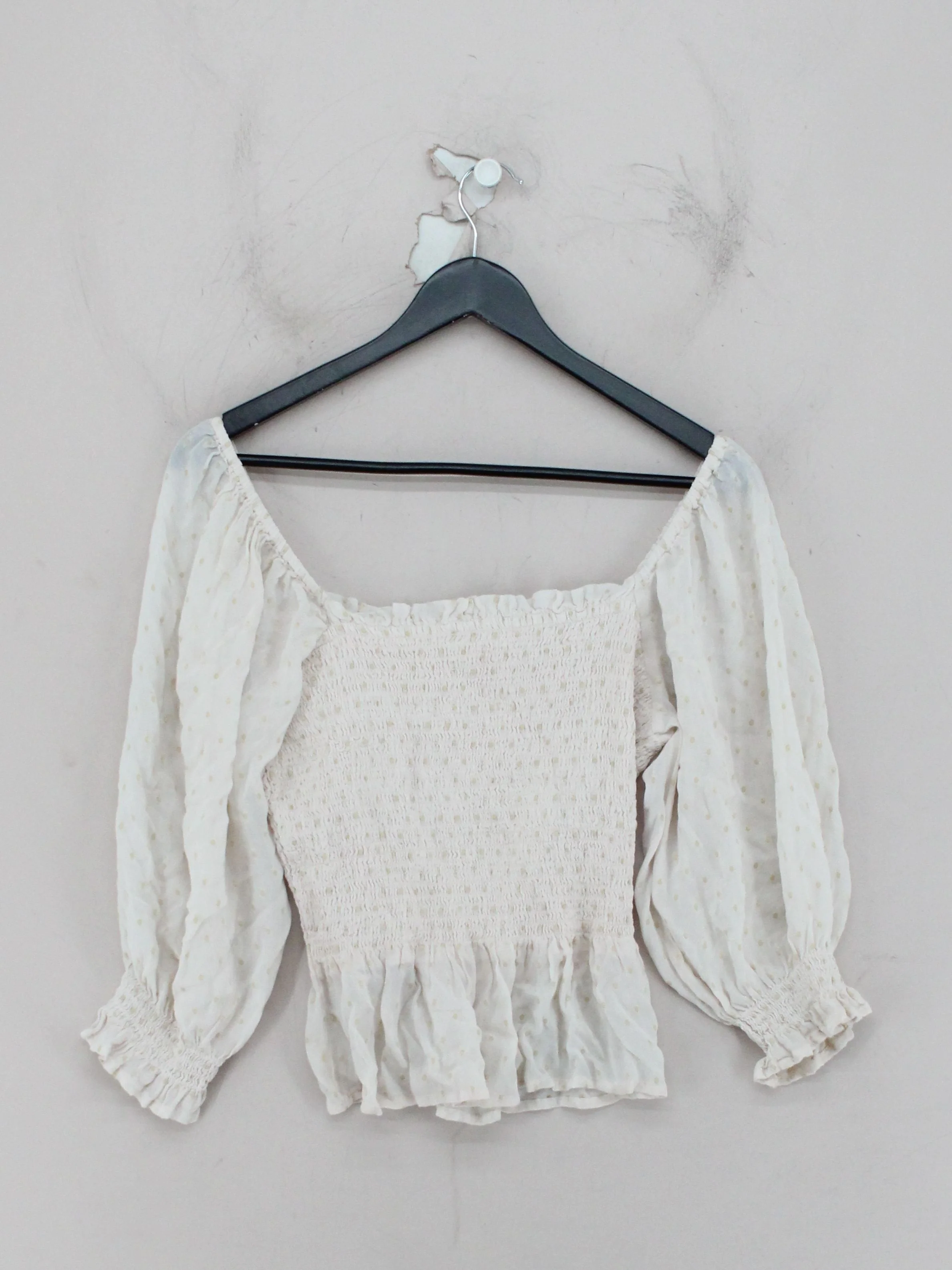 Oliver Bonas Women's Top UK 10 Cream Viscose with Polyester, Cotton Cropped - Image 2