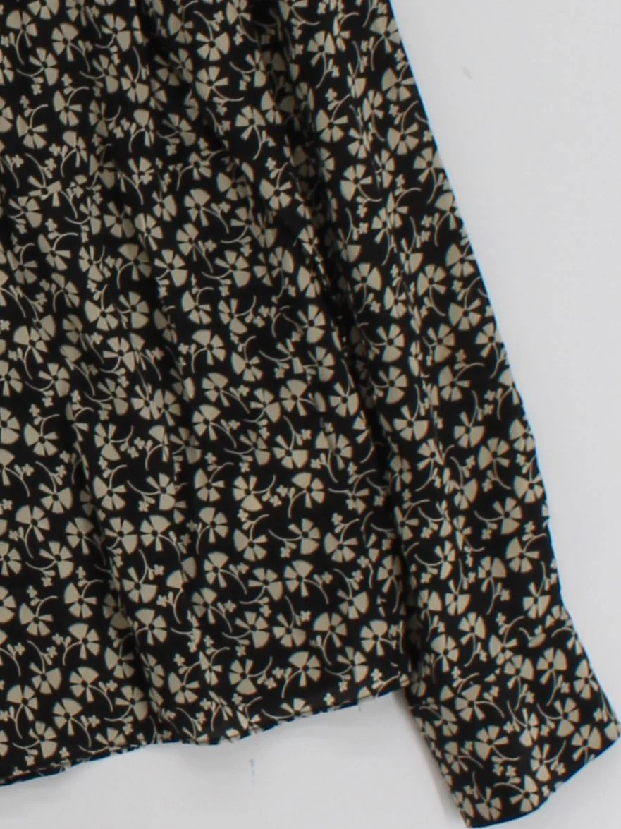 Orla Kiely Women's Shirt UK 10 Black Floral 100% Silk Long Sleeve Collared Basic - Image 4