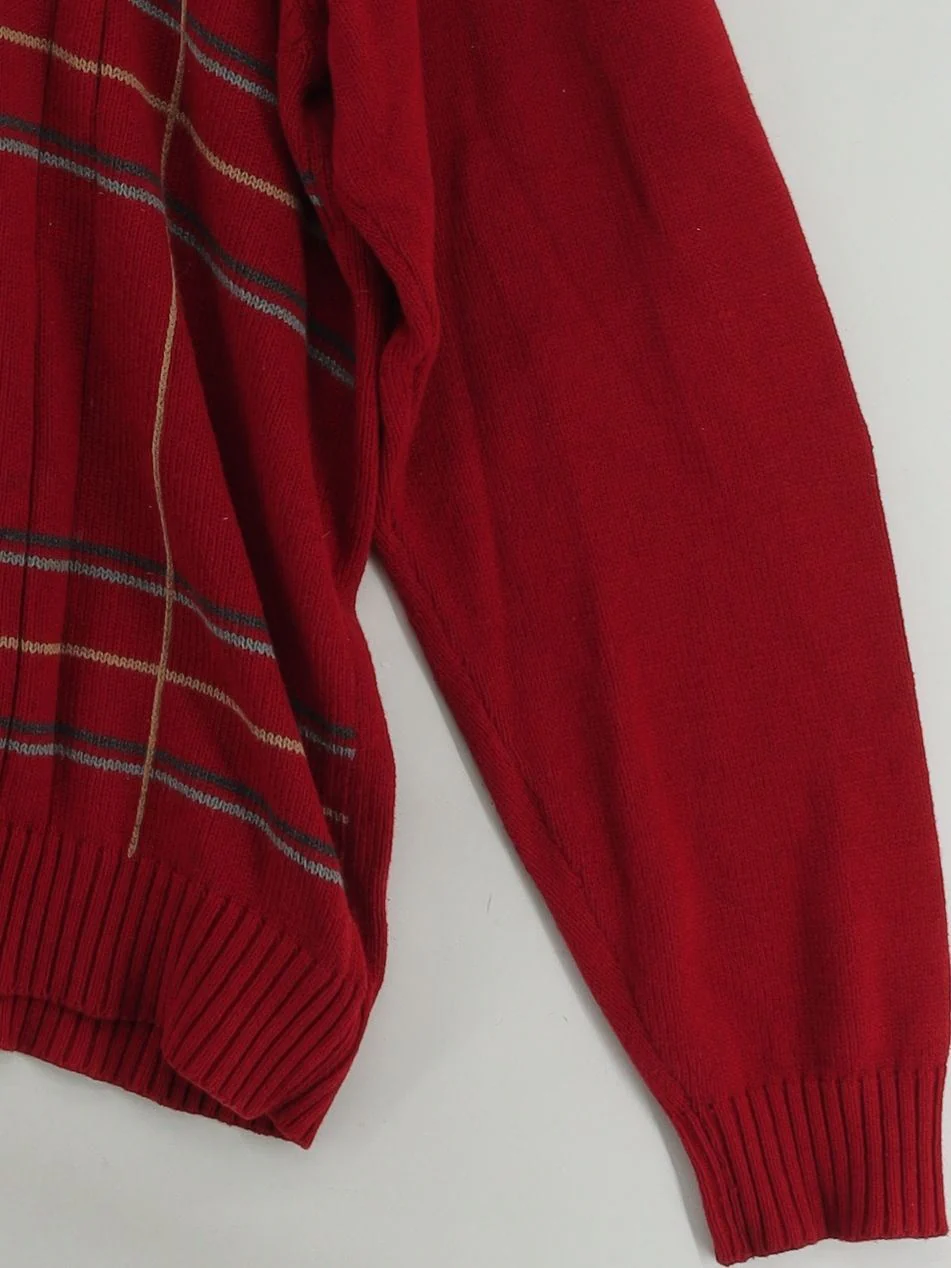 Oscar De La Renta Men's Jumper XL Red Checkered 100% Cotton Crew Neck Pullover - Image 4