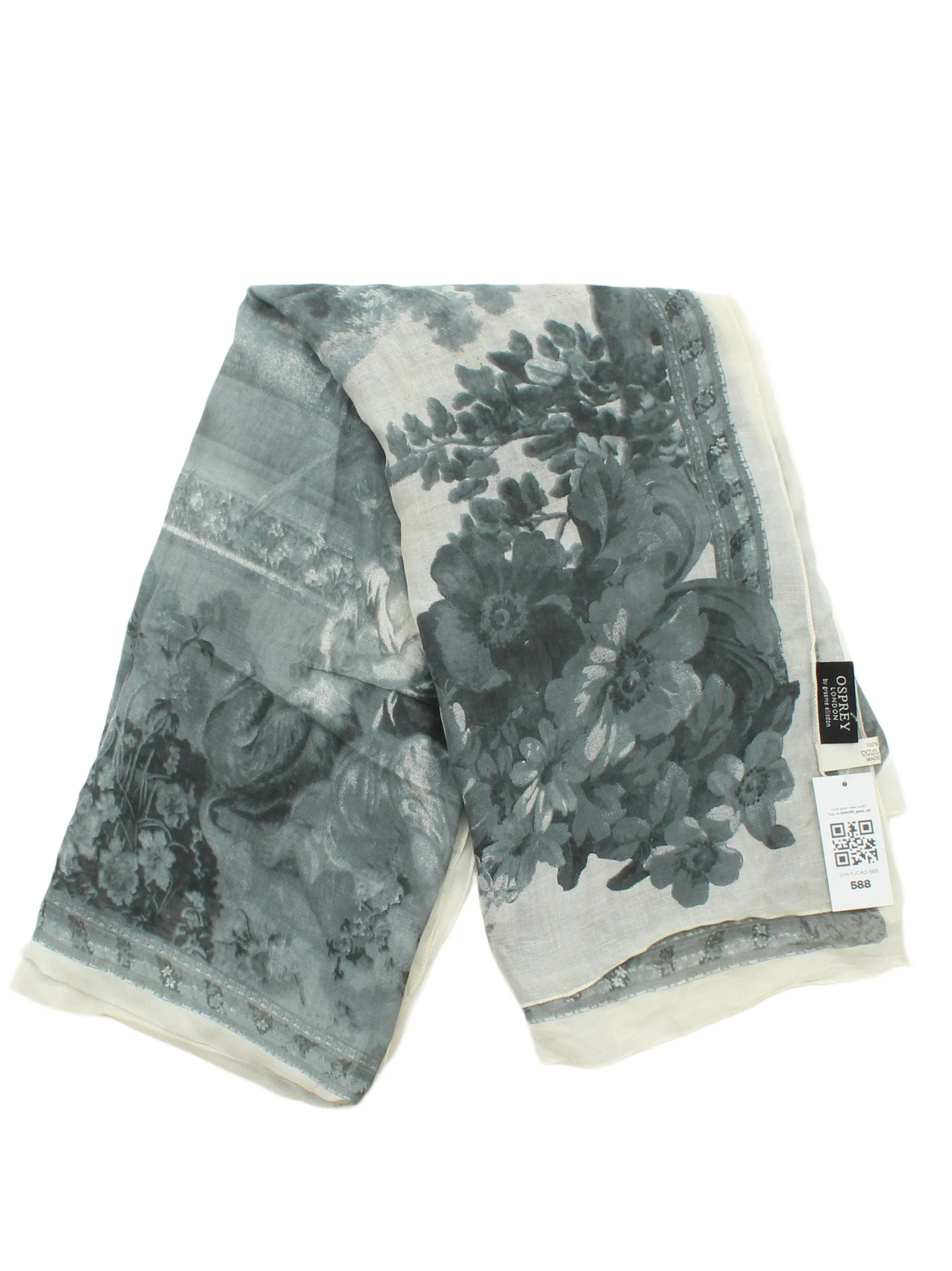 Osprey London Women's Scarf Grey Floral 100% Lyocell Modal Rectangle Scarf