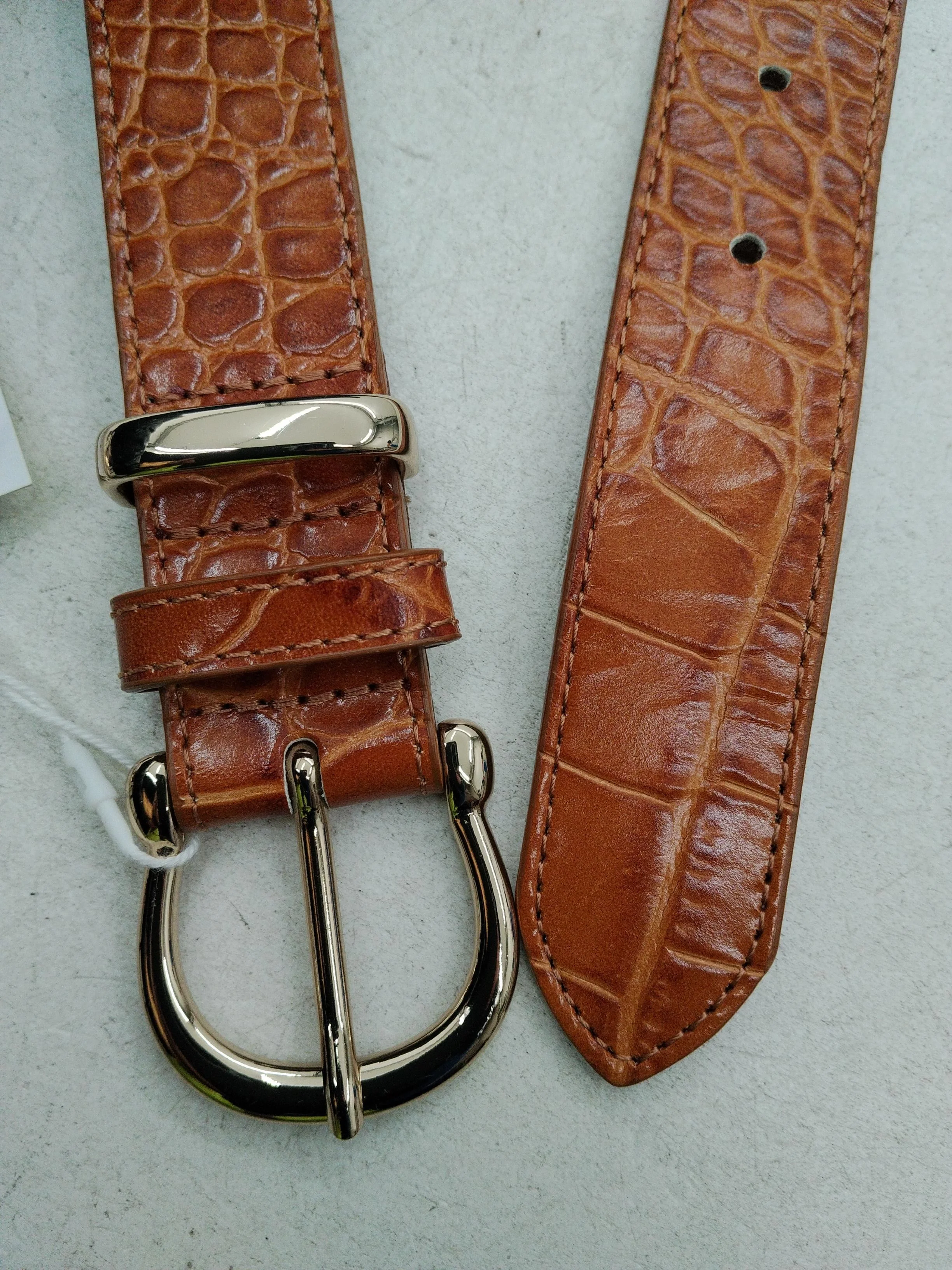 & Other Stories Men's Belt XS Tan Animal Print 100% Leather Dress Belt - Image 3