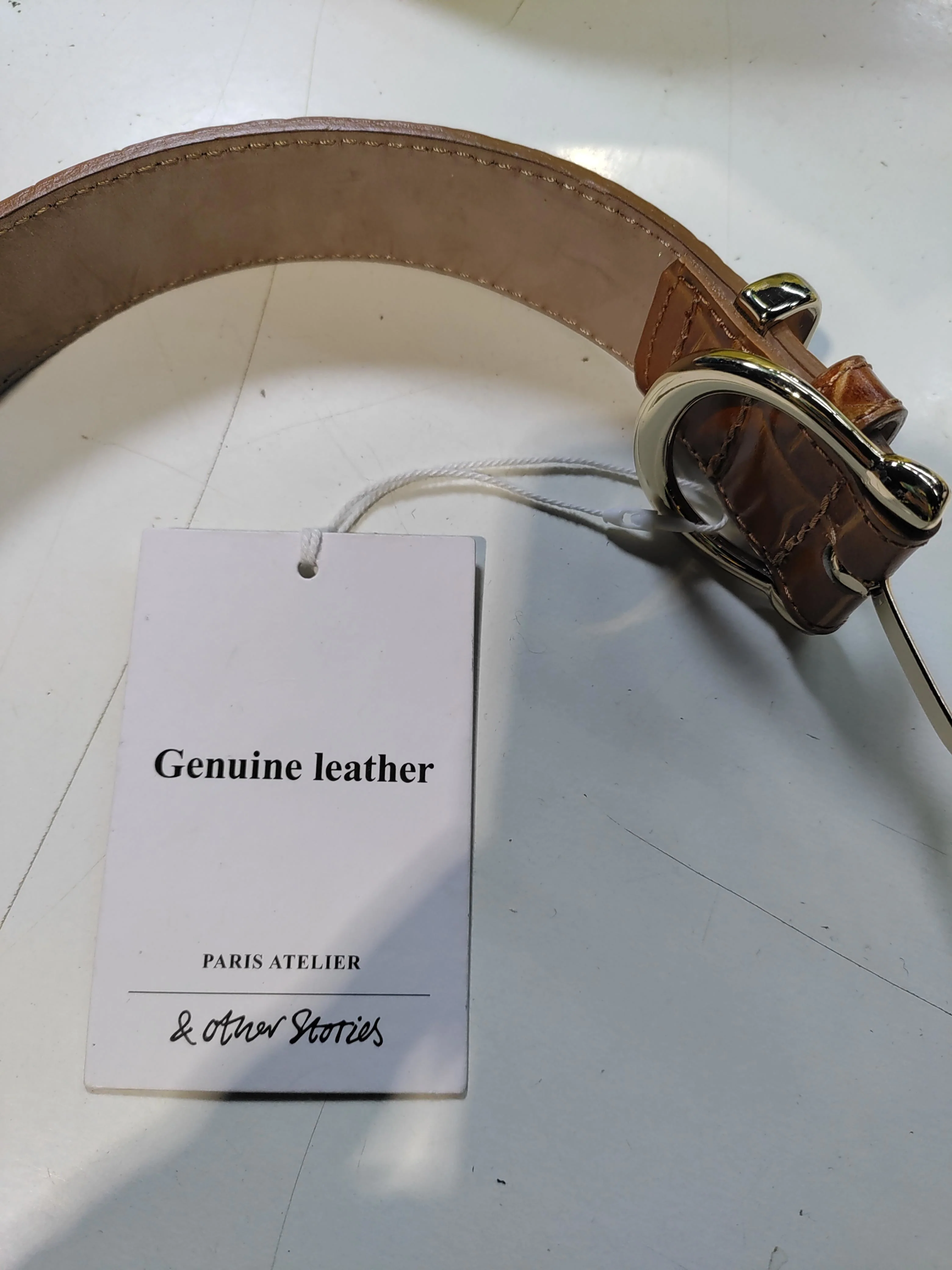 & Other Stories Men's Belt XS Tan Animal Print 100% Leather Dress Belt - Image 6