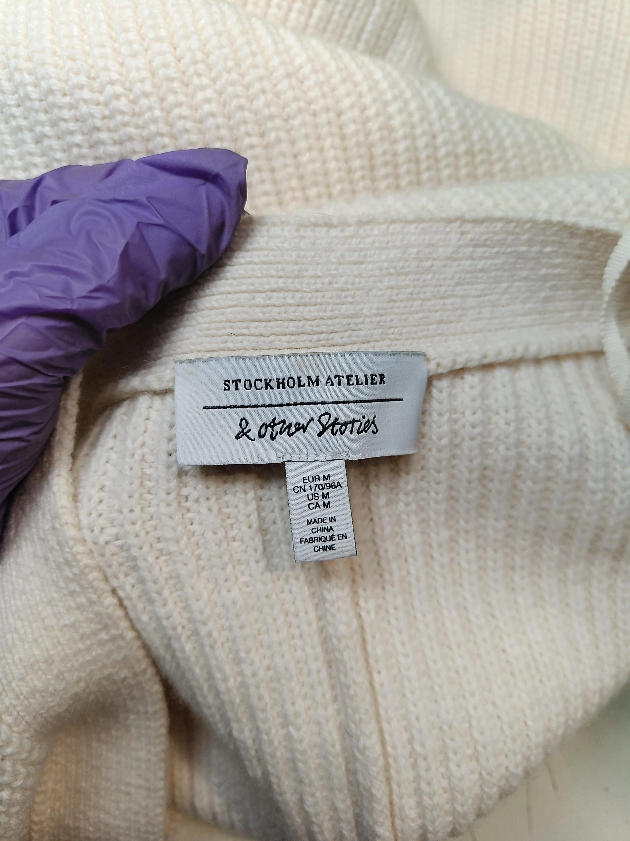 & Other Stories Women's Cardigan UK 12 Cream Wool with Cotton V-Neck Cardigan - Image 5