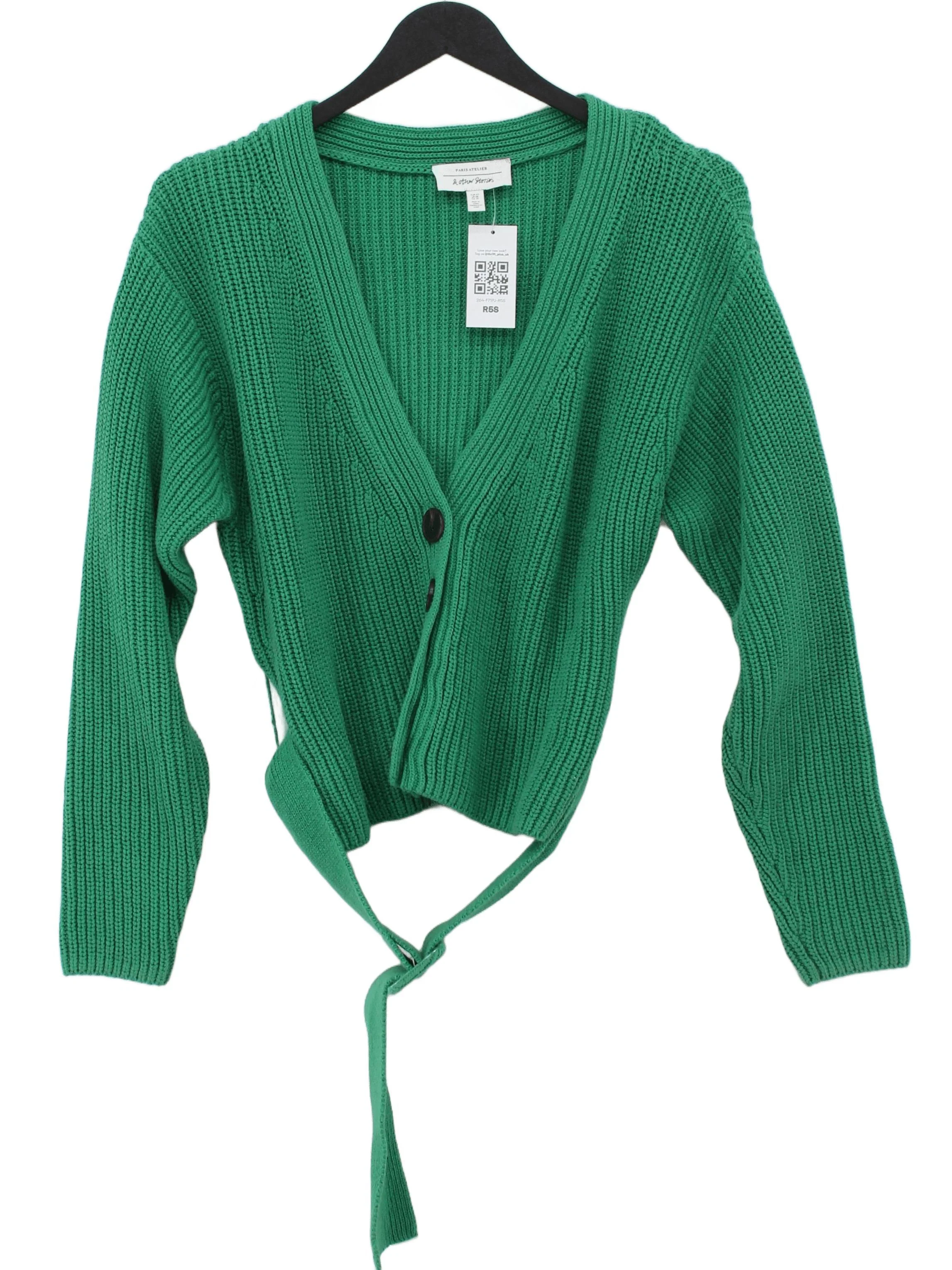 & Other Stories Women's Cardigan XS Green 100% Cotton V-Neck Cardigan