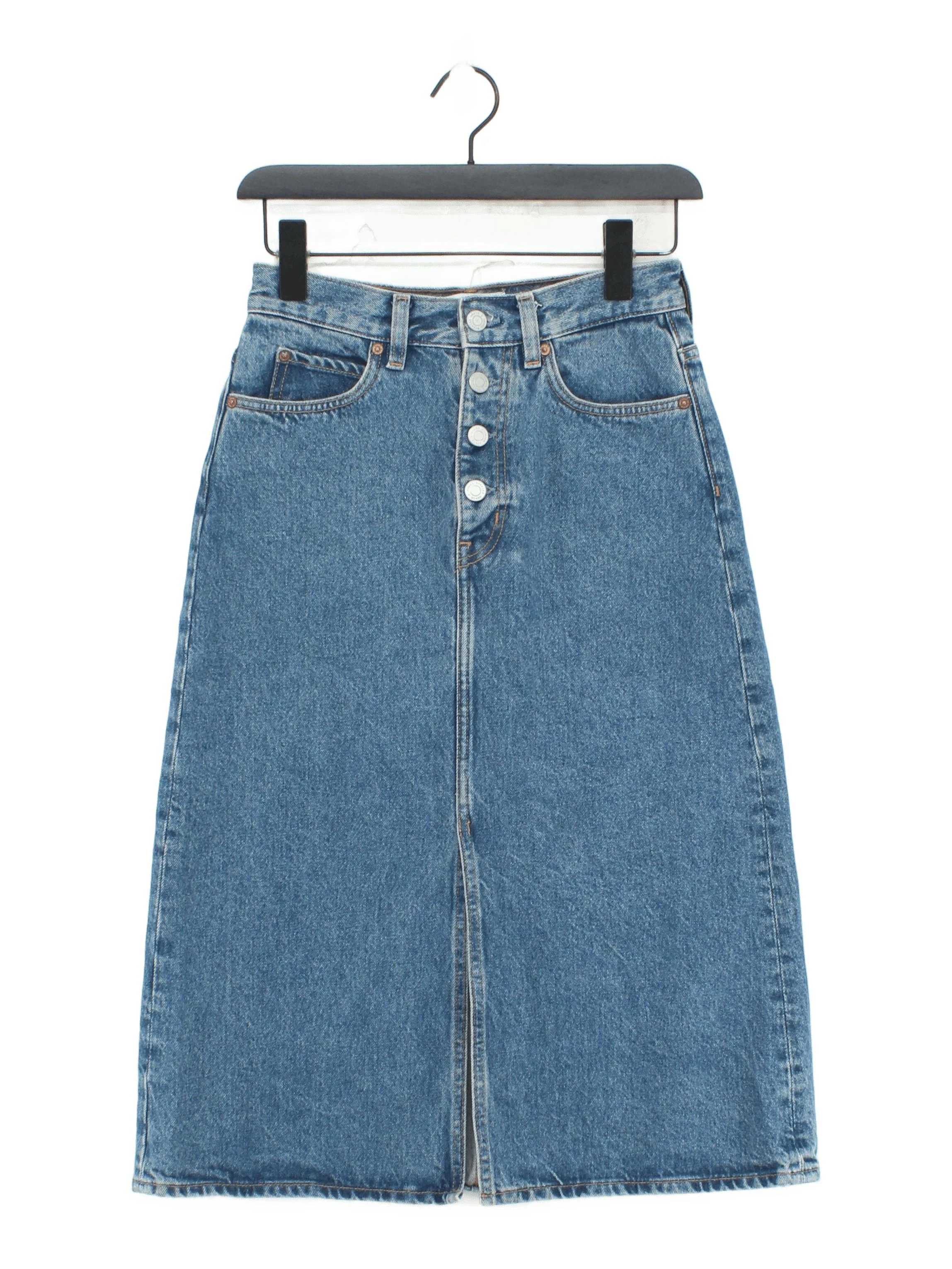 & Other Stories Women's Midi Skirt UK 8 Blue 100% Cotton Midi A-Line