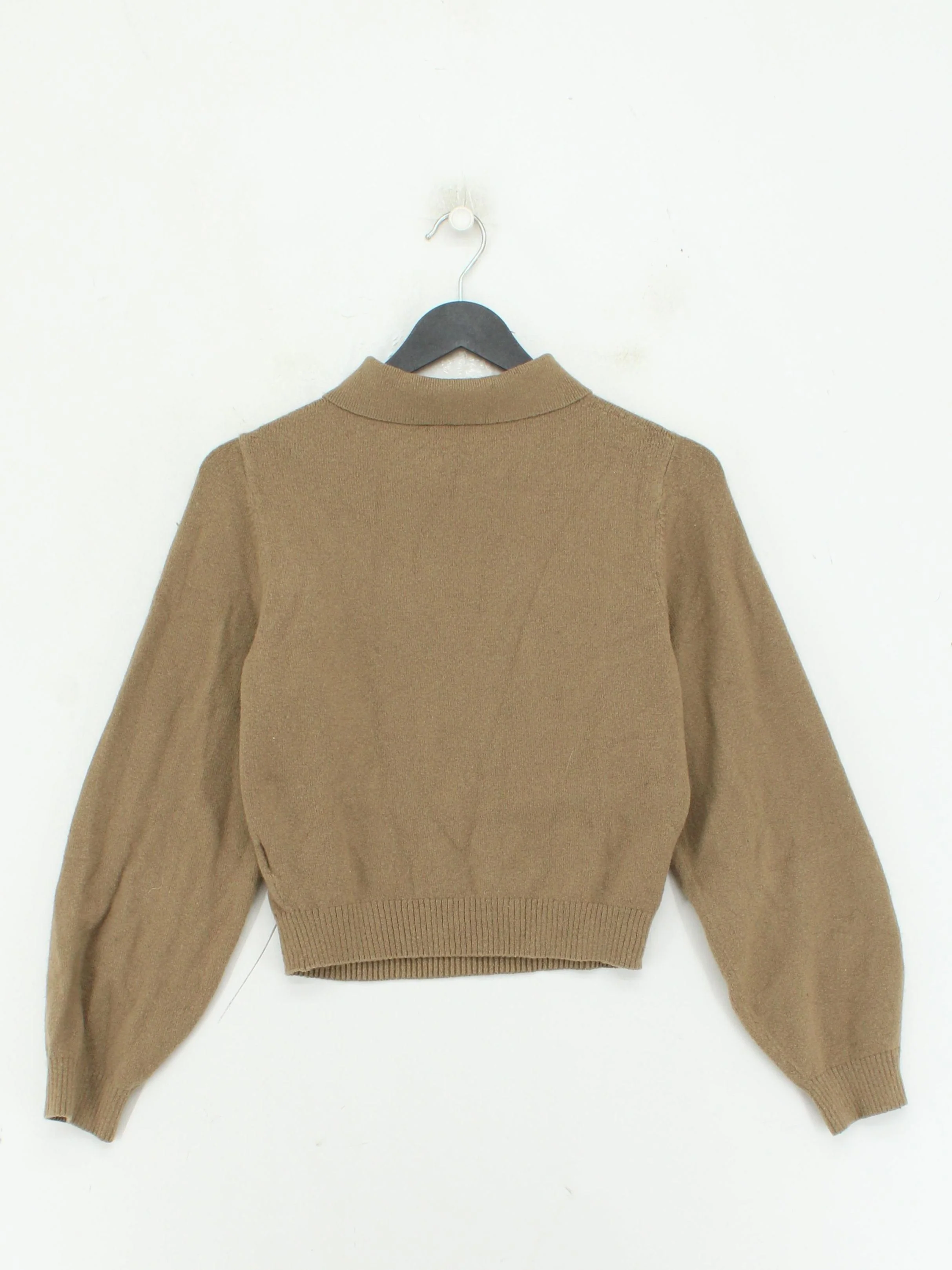 & Other Stories Women's Top S Tan Cotton with Polyester, Polyamide, Wool Cropped - Image 2