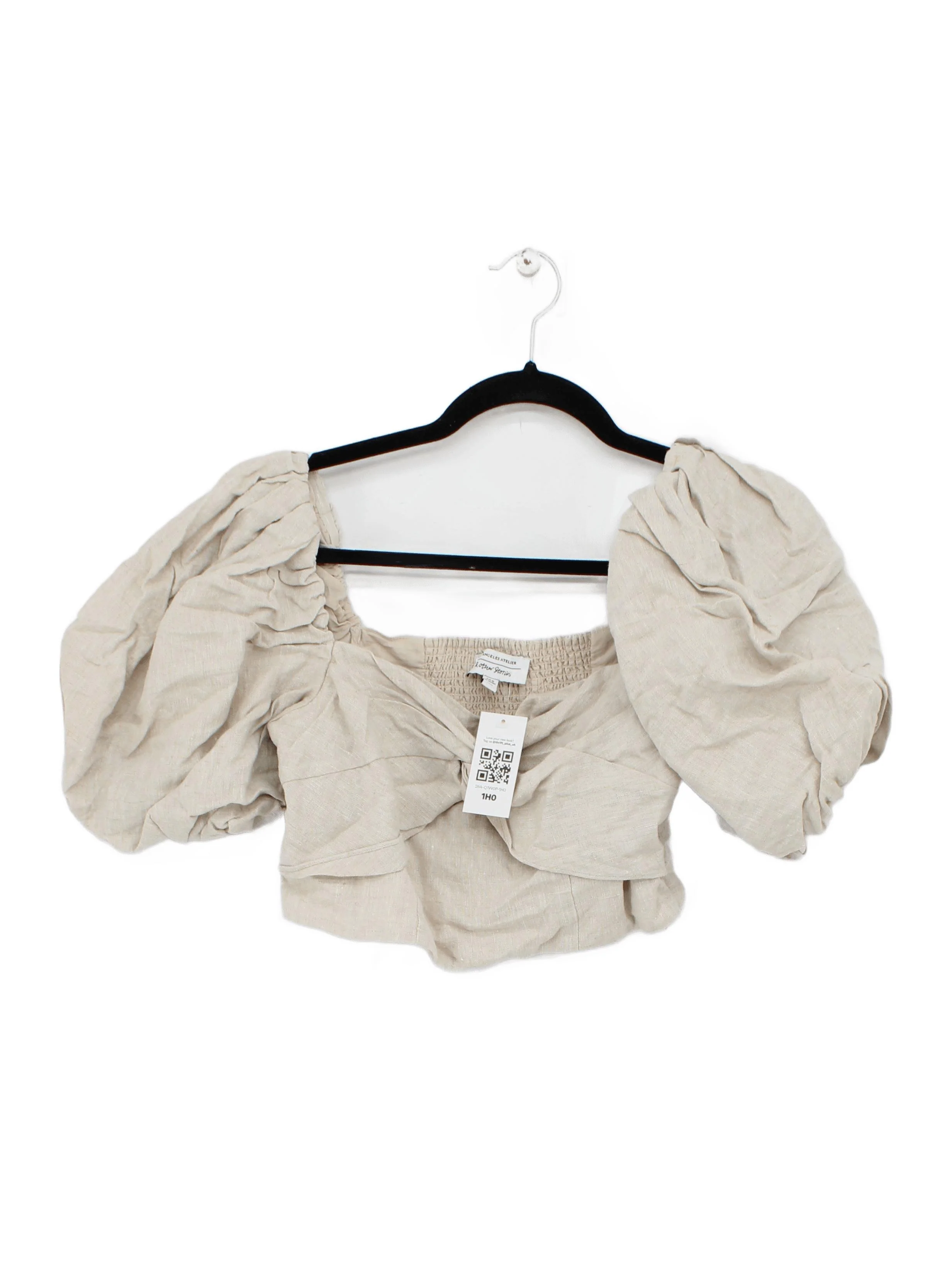 & Other Stories Women's Top UK 10 Cream 100% Linen Cropped