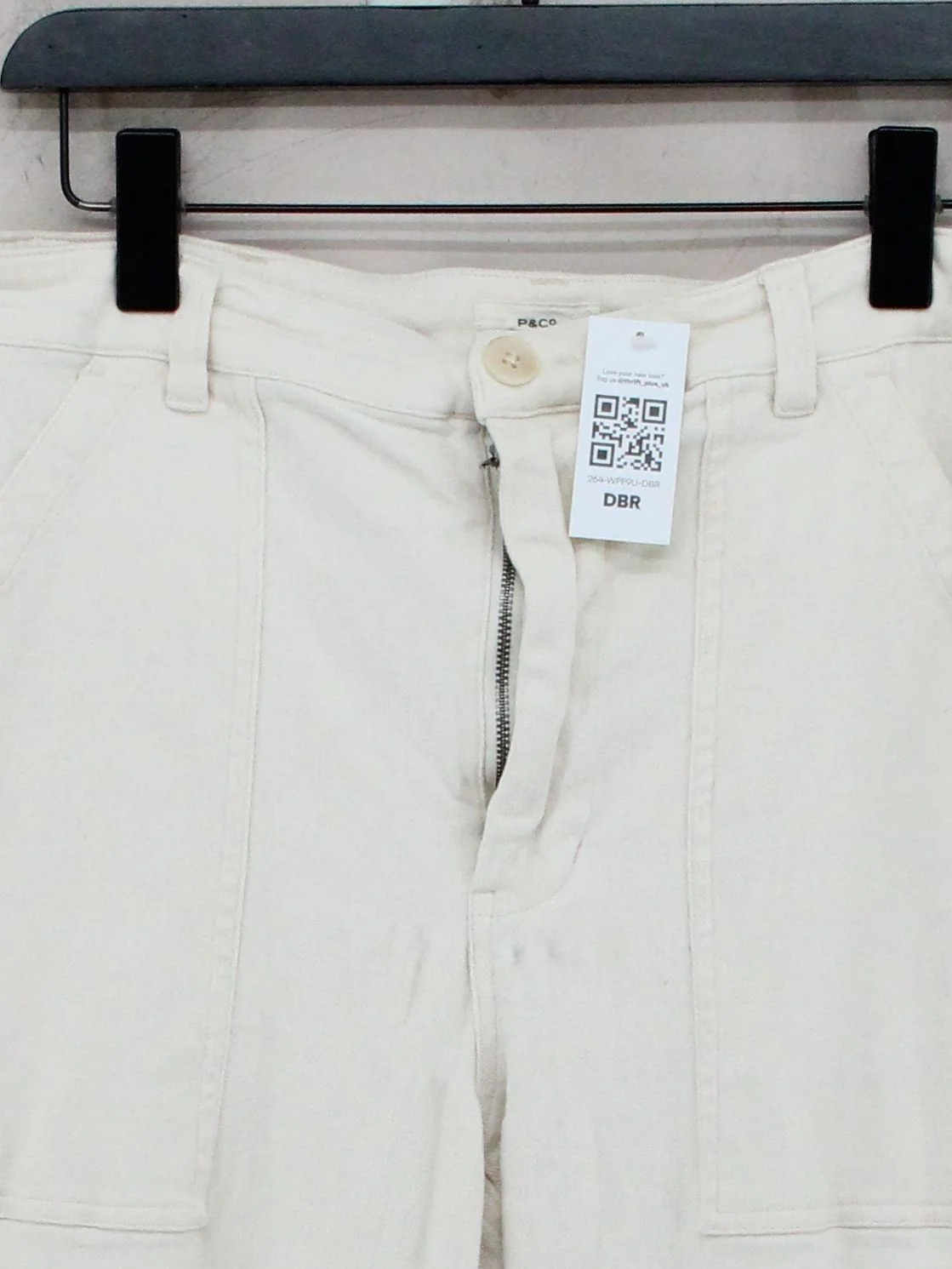 P&Co Women's Trousers UK 14 Cream Cotton with Elastane Tapered Chino - Image 3