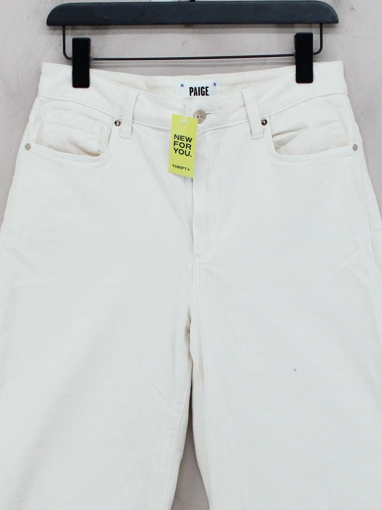 Paige Women's Jeans UK 2 Cream Cotton with Elastane Wide-Leg - Image 3