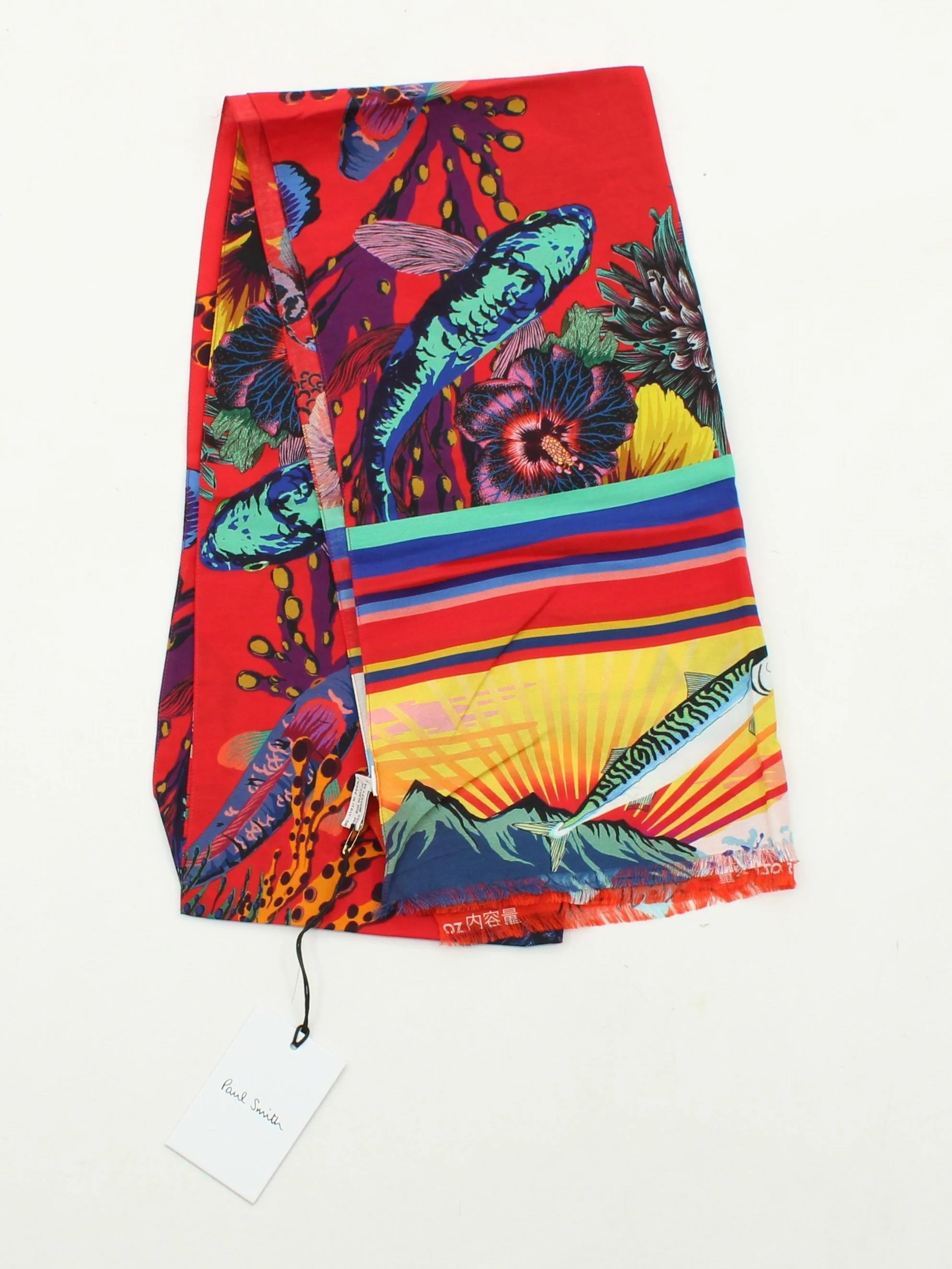 Paul Smith Men's Scarf Red Graphic Cotton with Silk Scarf New with tags - Image 2