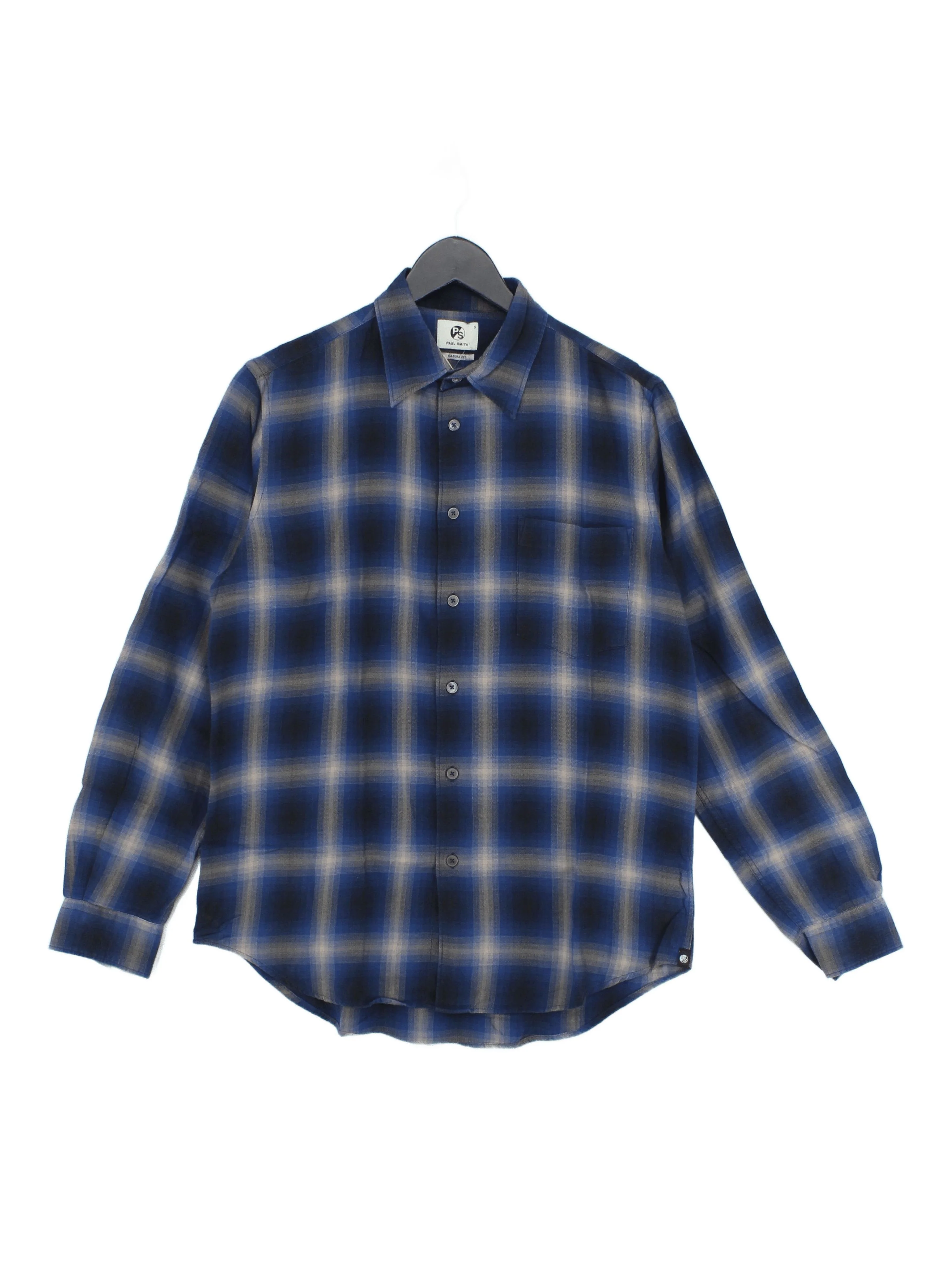 Paul Smith Men's Shirt S Blue Checkered Cotton with Elastane Basic