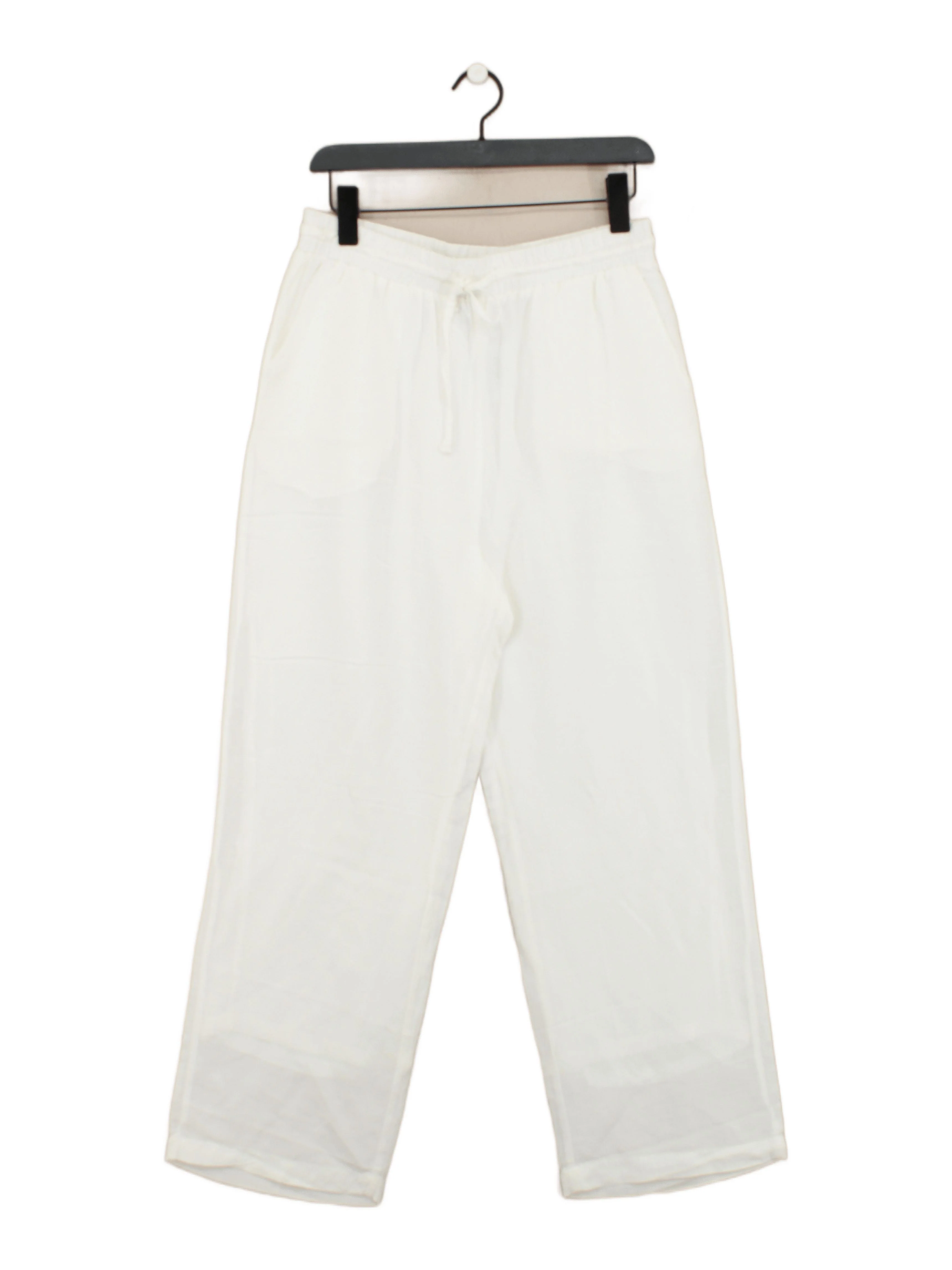 Picadilly Women's Trousers UK 14 White Viscose with Linen Wide-Leg Chino