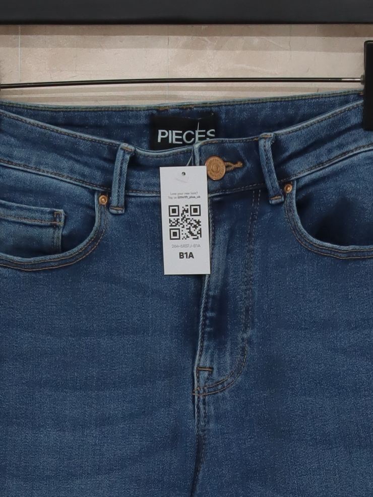 Pieces Women's Jeans S Blue Cotton with Polyester, Elastane Mom - Image 3