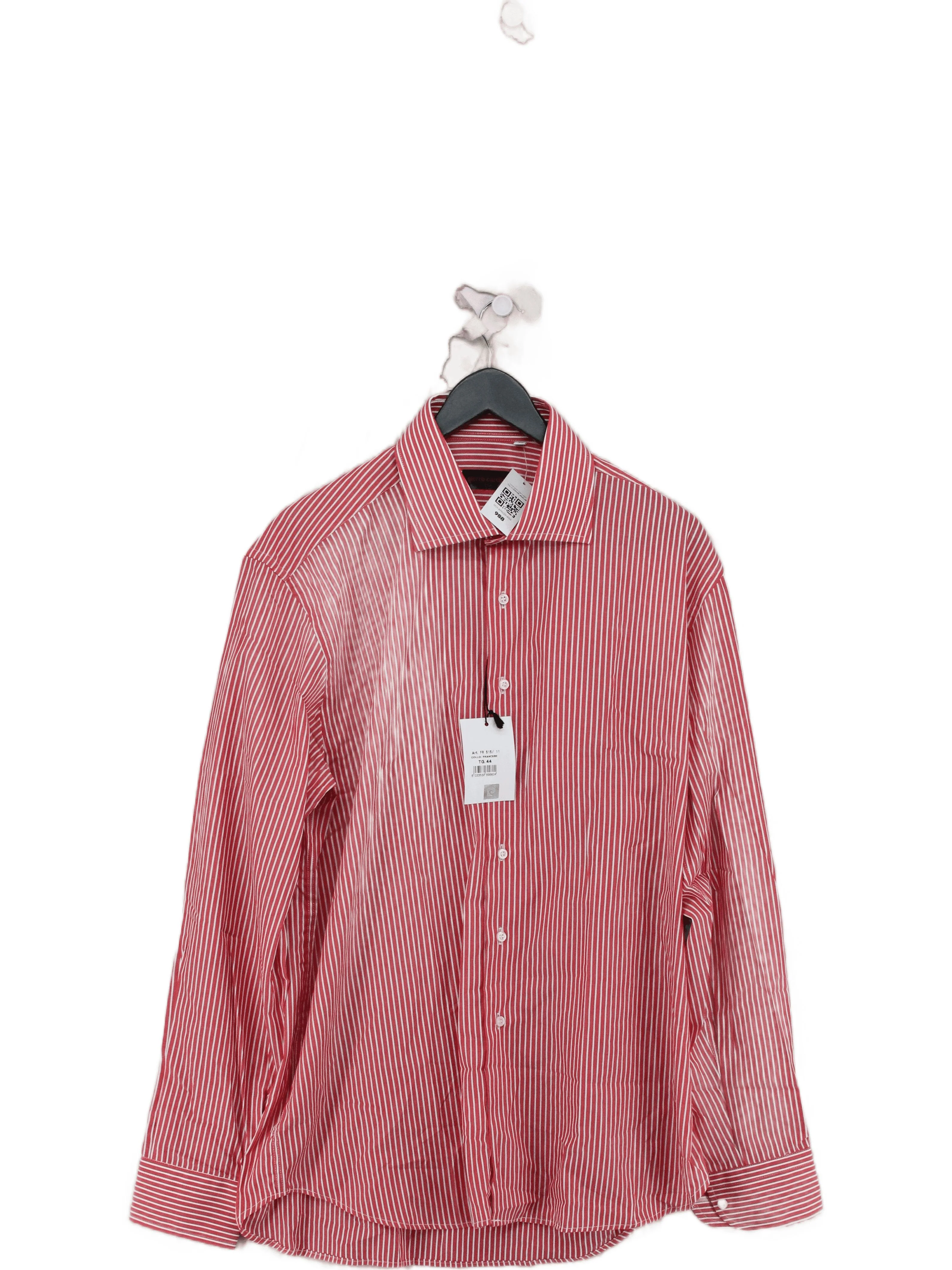 Pierre Cardin Men's Shirt Chest: 44 in Red Striped 100% Cotton Basic
